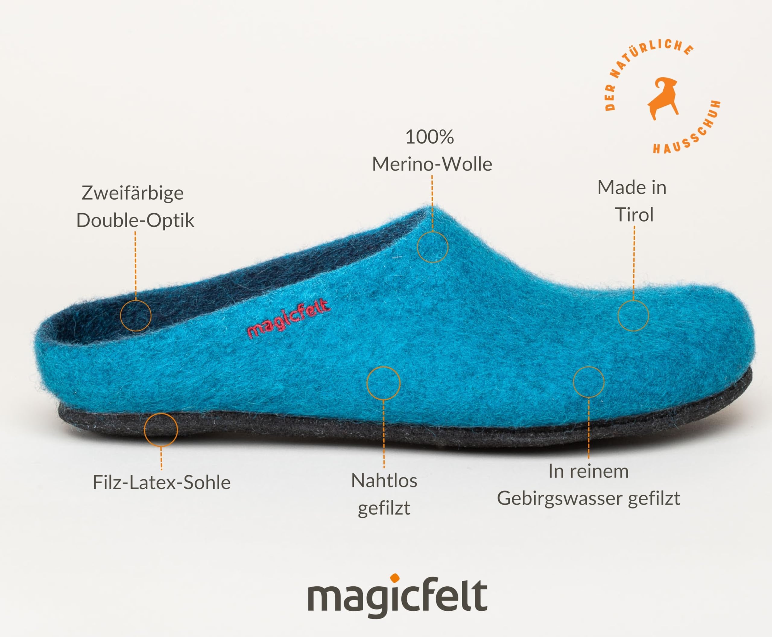 Magicfelt Filz-Hausschuh 709 aus 100% Merino-Wolle | Pantoffel für Damen & Herren mit anatomisch geformter Filz-Latex-Sohle - Made in Tirol