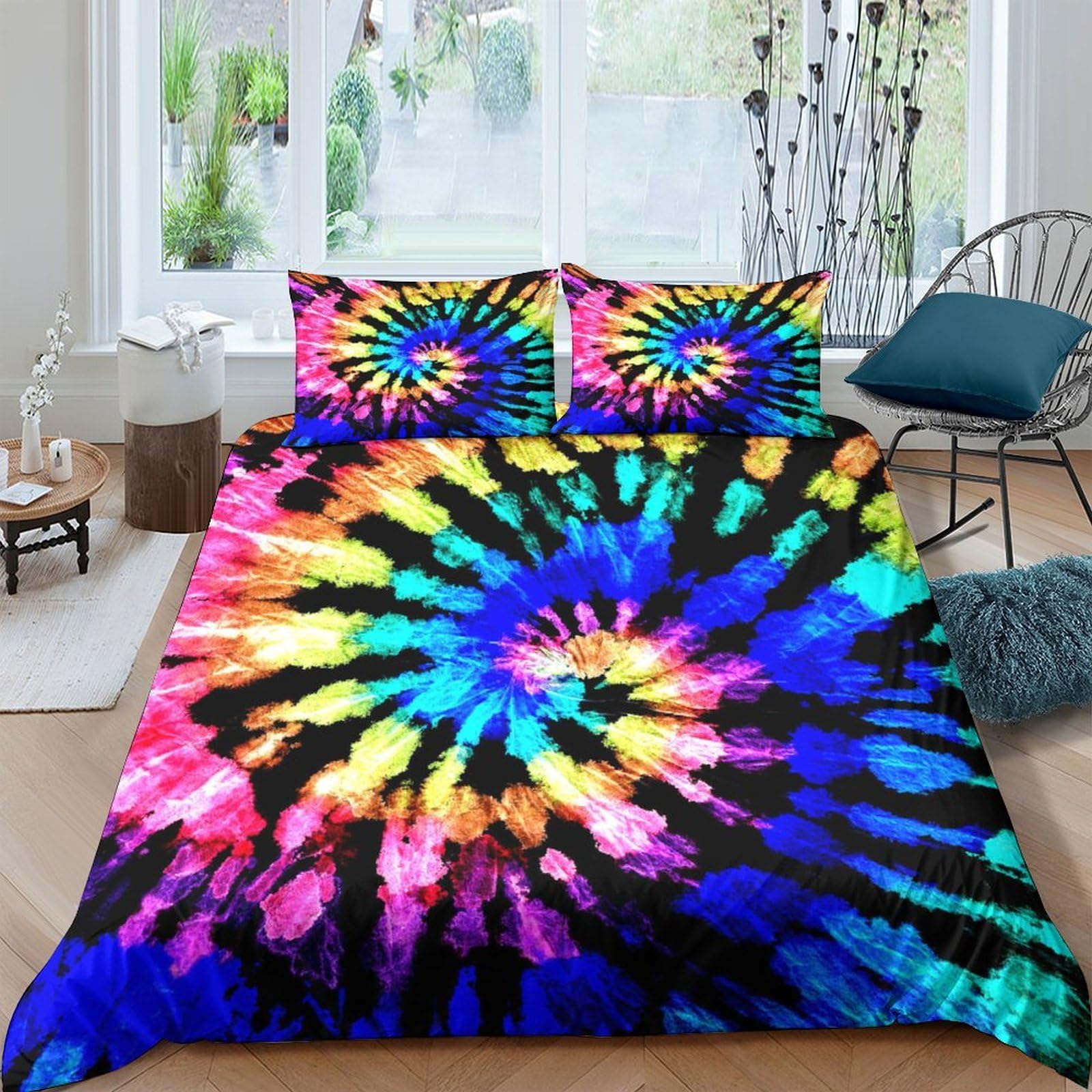 Ctjqhvkz Style-7 3D Printed Tie Dye Spiral Fitted Sheet Microfiber Soft Colorful Rainbow Swirl Mattress Cover Bedroom Dorm Decor Single（135X200cm）