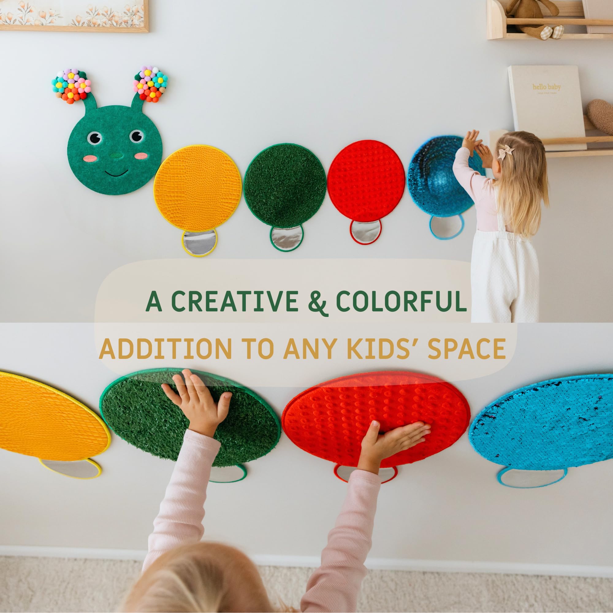 Panel de pared sensorial para niños a partir de 3 años, tablero de textura táctil de oruga para habilidades motoras finas y esquinas tranquilas, juguete sensorial de pared sin pantalla para