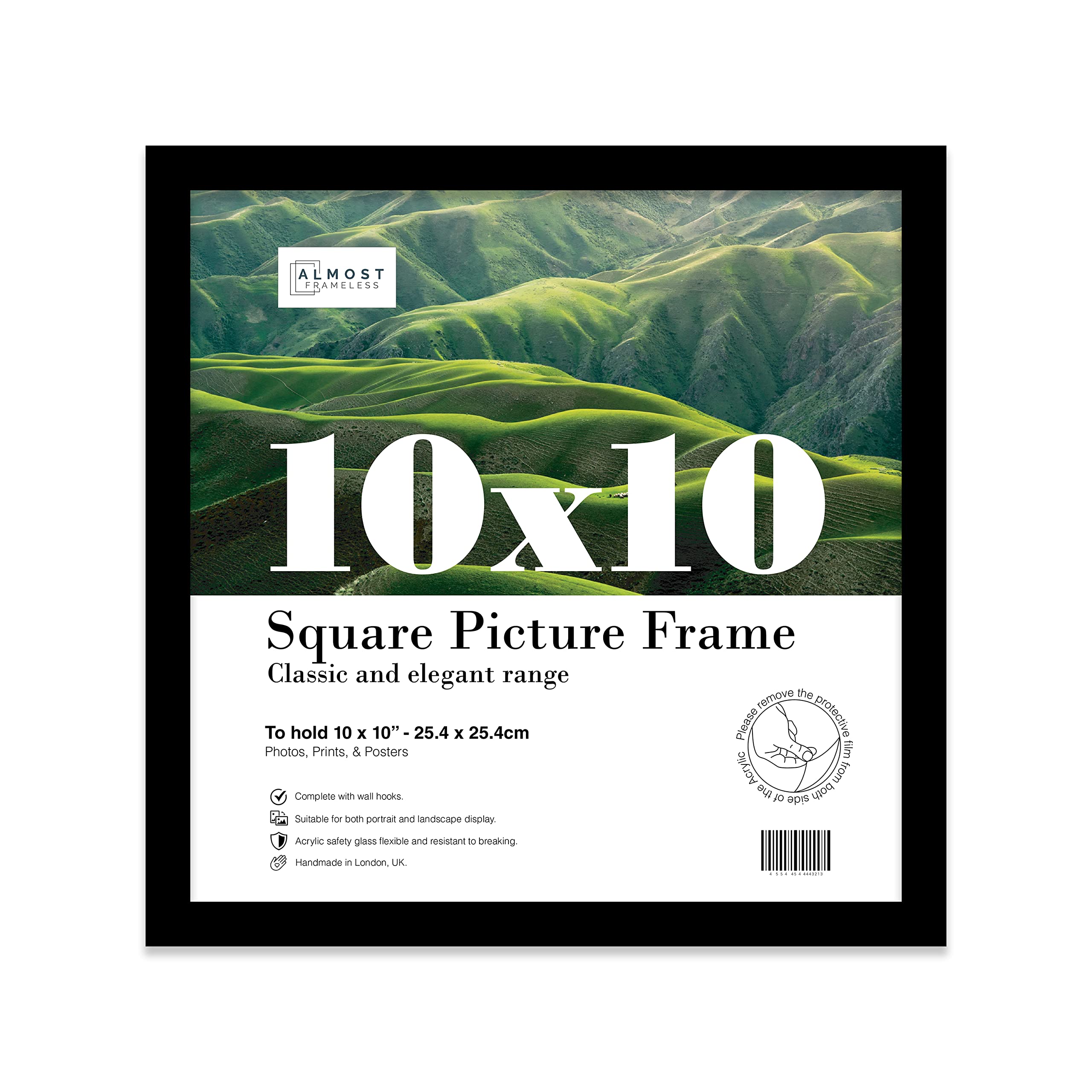 10x10 Inch Black Square Thin Photo Frame Wall Mountable Thin Picture Frame Standard Square Photograph Size, 10" X 10"(25.5 X 25.5cm)