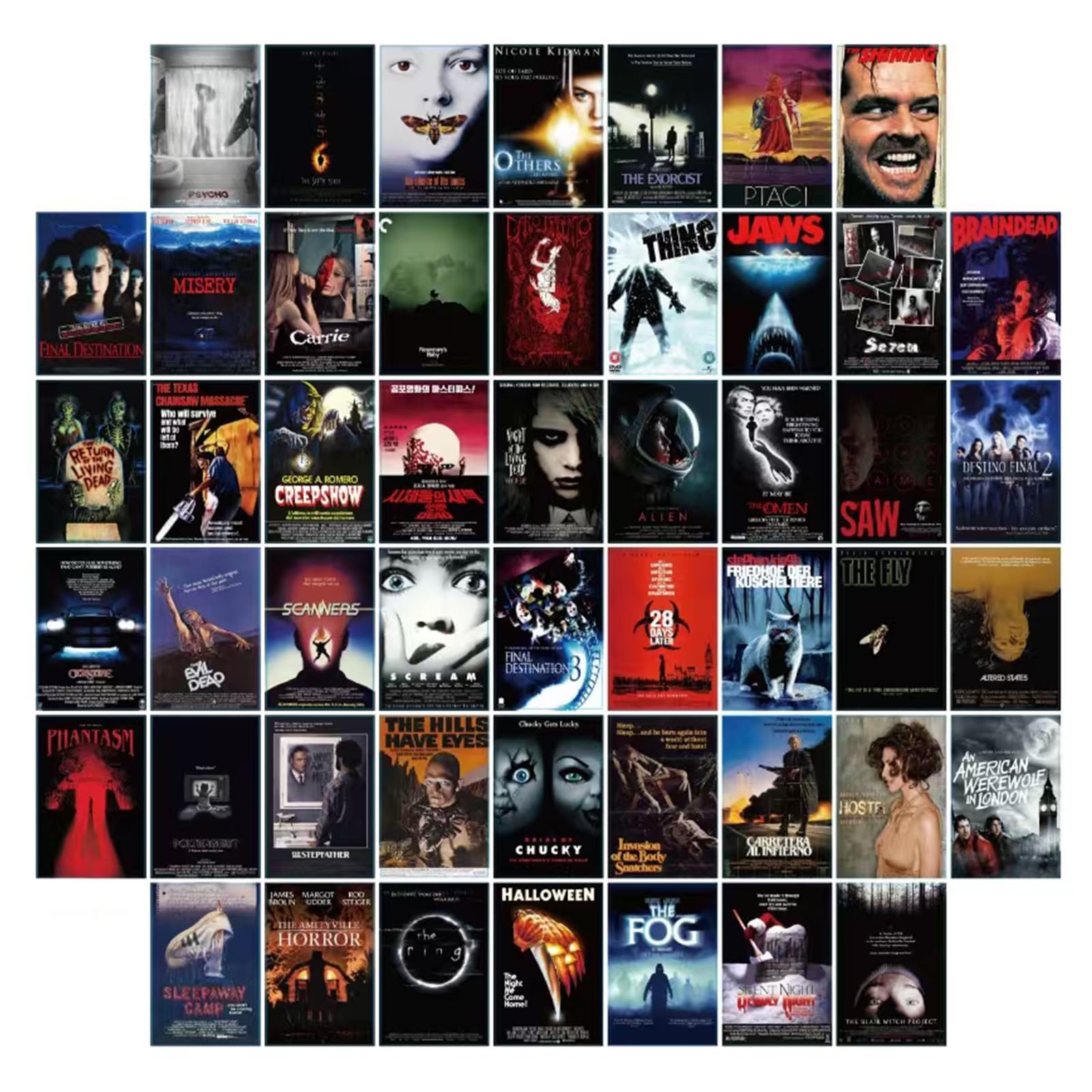 OsouYY 50PCS Vintage Classic Movie Posters Wall Collage Kit, Creepy Scary Horror Movie Decor Aesthetic Pictures, Horror Decor for Home Bedroom Living Wall Decor, 4×6 Inches