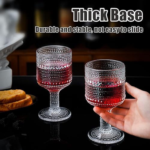 Miniatura 3 de Juego de 6 copas de vino vintage, copas de agua de vidrio en relieve transparente de 8 onzas, copas de cóctel con tallos, vasos de whisky, vasos de