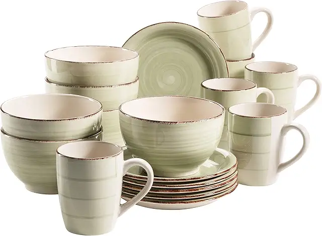 MÄSER Bel Tempo II Frühstücksservice für 6 Personen, Vintage Keramik, Grün