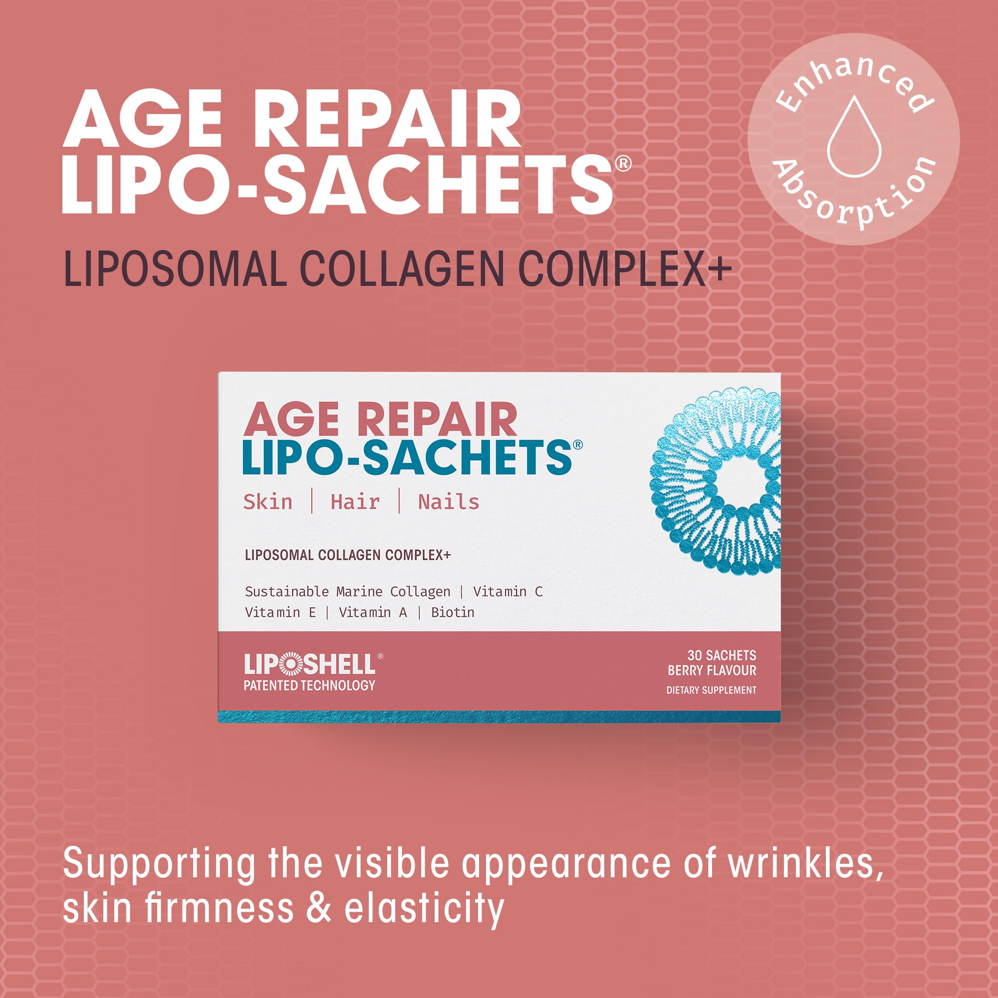 Age Repair Lipo-Sachets Liposomal Collagen Skin Supplement - Liquid Collagen Peptides to Support Skin Firmness, Elasticity