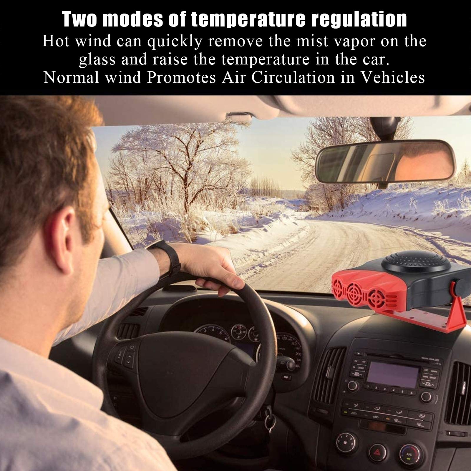 Chauffage Voiture 12V 150W - Ventilateur 2 En 1 Chauffage/rafraîchissement, Base Rotative 360°, Prise Allume-cigare