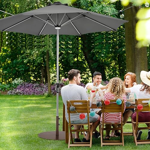 Miniatura 4 de Tangkula Base de sombrilla de patio de 59 libras, soporte redondo para sombrilla de 29.5 pulgadas, soporte de acero al aire libre para patio