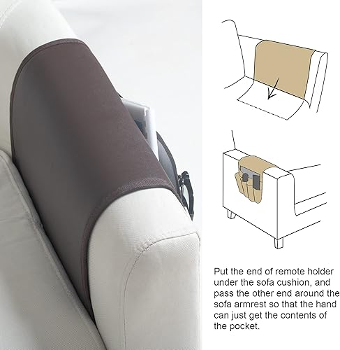Miniatura 4 de PU Leather Sofa Armrest Organizer, Armchair Magazine Holders, Waterproof Remote Holder for Recliner Couch with 1 Large Pocket, 4 Small Pockets for
