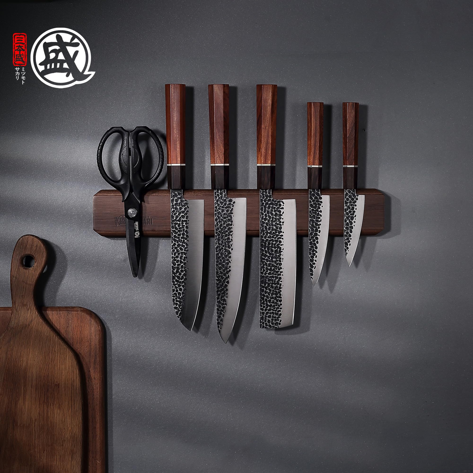MITSUMOTO SAKARI Soporte Cuchillos Cocina Profesional, Iman para Cuchillos | 40 cm Madera Preciosa de Acacia Iman Cuchillos Cocina Japón, Porta Cuchillos Cocina Magnético de Madera Maciza de Doble Fila