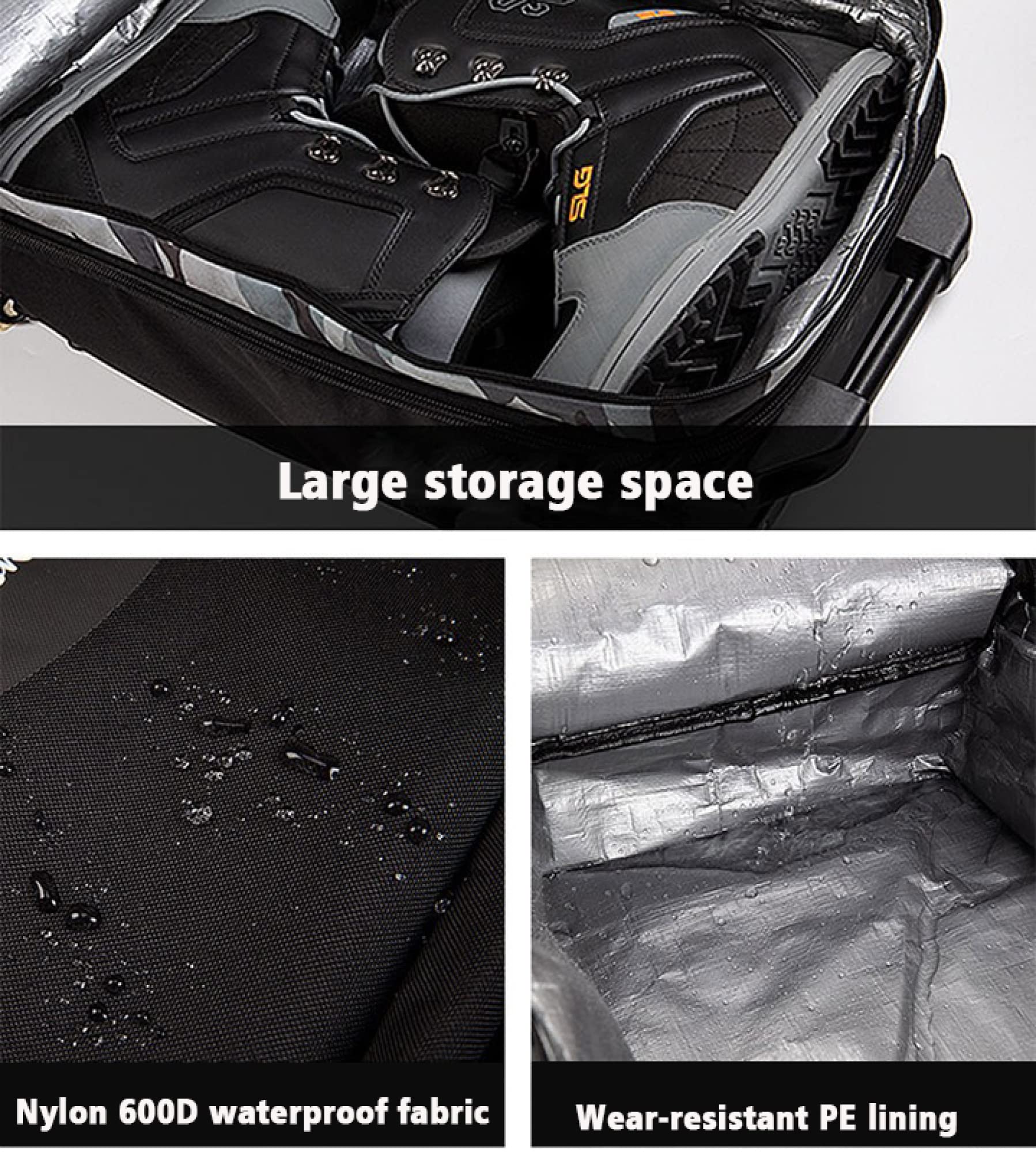Sac de Snowboard Rembourré avec Roues - Sac de Ski Double Roulant Portable Étanche - Sac de Voyage de Stockage et de Transport pour les Voyages en Avion et en Route/Black / 180x30cm