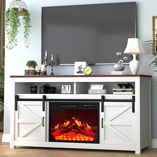 Soporte eléctrico de TV de 58 pulgadas con chimenea para televisores de hasta 70 pulgadas, centro de entretenimiento con chimenea de control remoto,