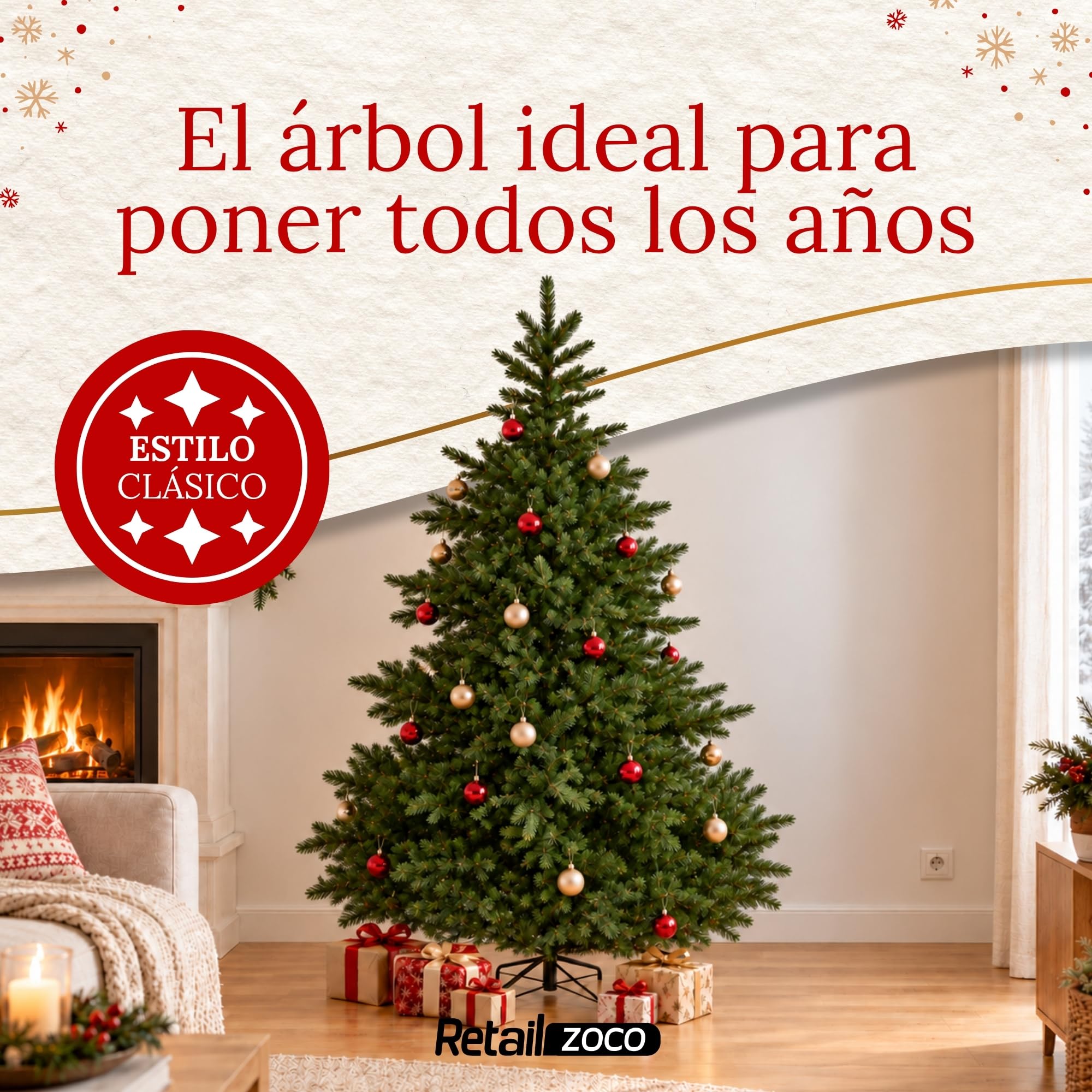 Árbol de Navidad Artificial 180 cm, 1564 Puntas y Base Metálica - imagen 5
