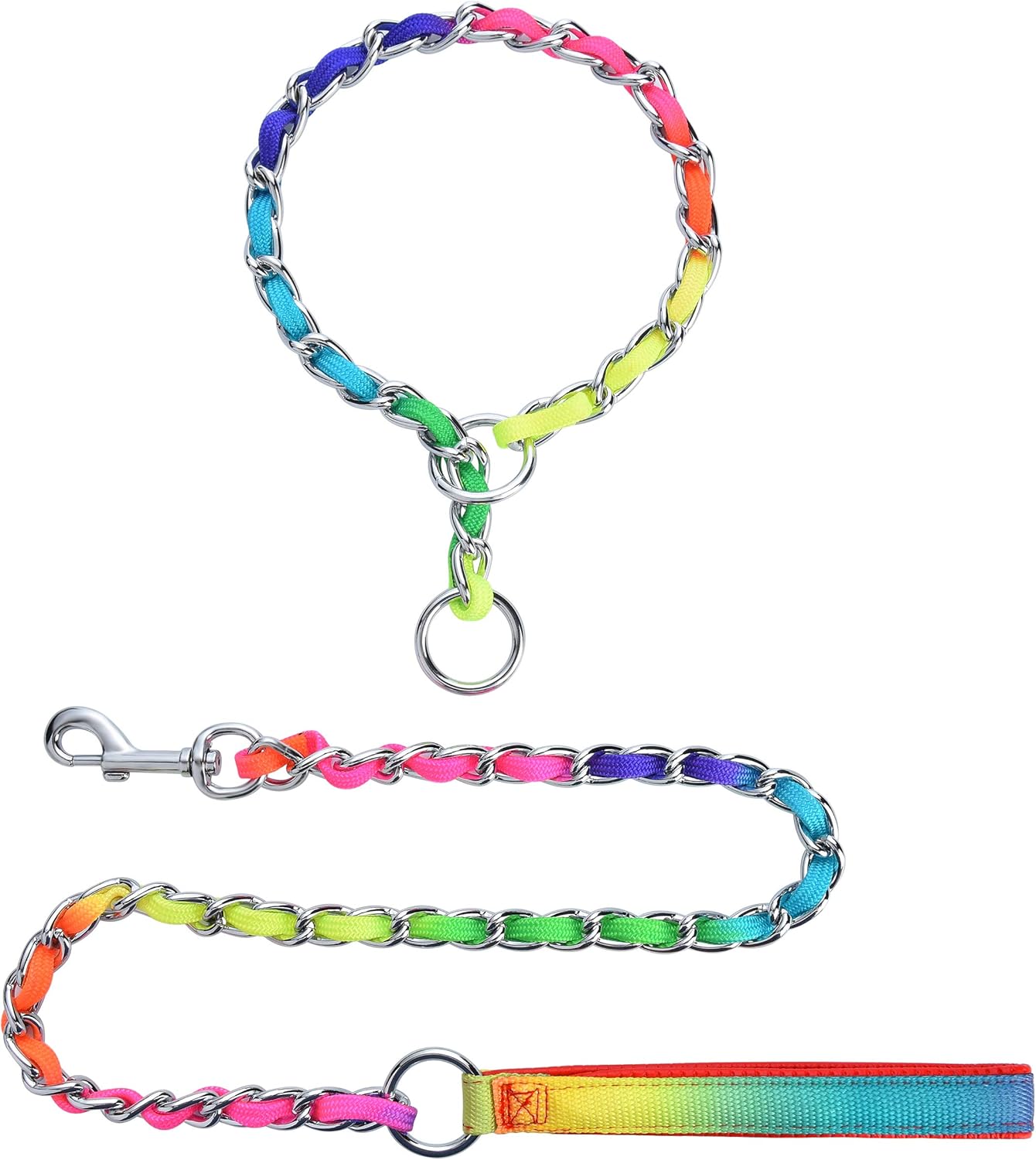 Chain Collar and Leash for Dogs, Personalized Heavy Duty Stainless Steel Training Chew Proof Dog Collar Leash Set for Medium and Large Breed Dogs