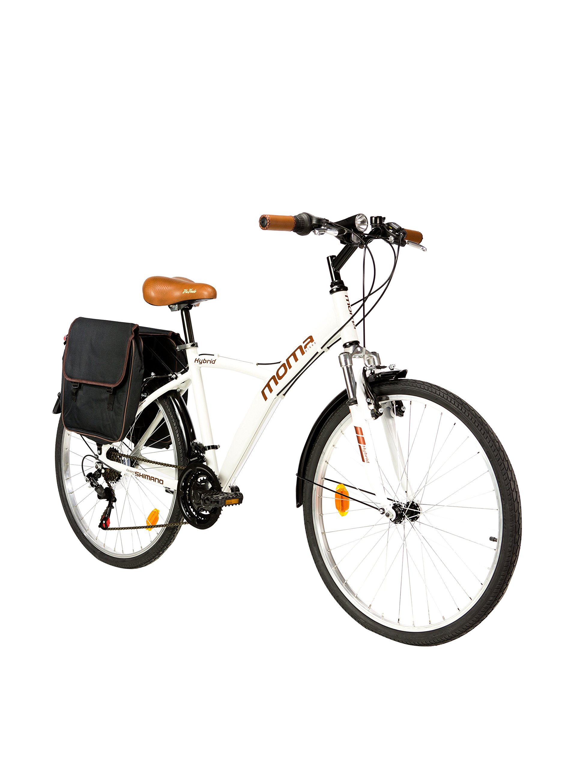 Moma Bikes Bicicleta Paseo Híbrida, Aluminio, Shimano 18 velocidades, Ruedas de 26", suspensión