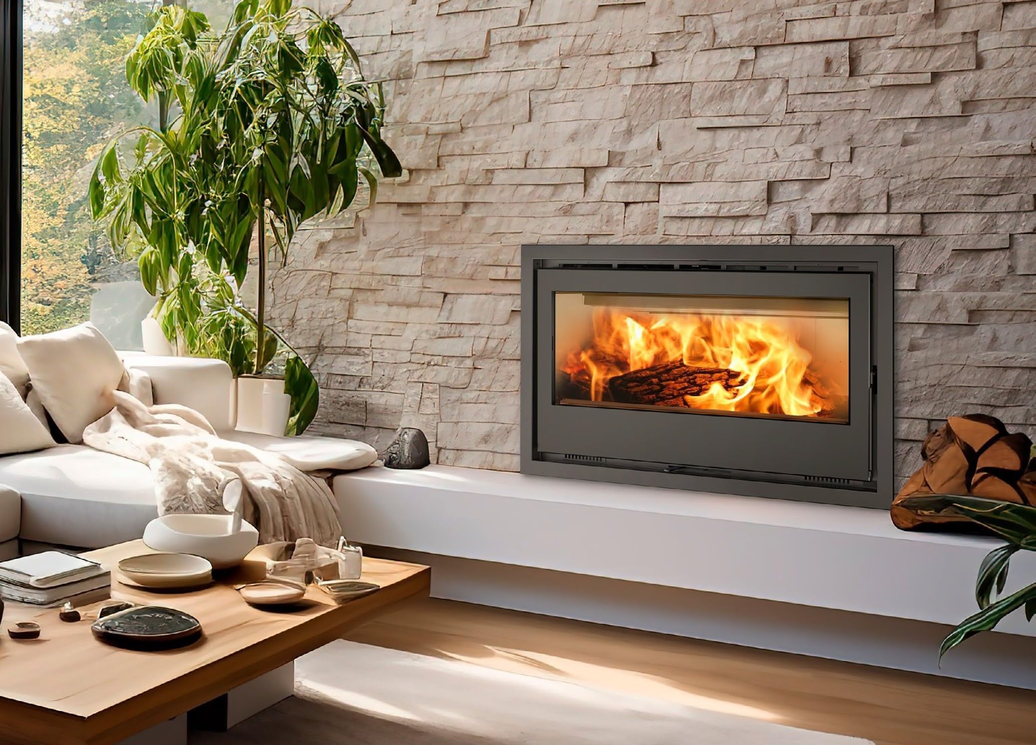 TJ - Chimenea Insertable de Leña con Turbinas Modelo FLAMA 80 de 9,6 kW