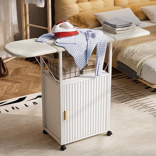 Miniatura 3 de Tabla de planchar con armario de almacenamiento, tabla de planchar plegable con almacenamiento, mesa plegable compacta para lavandería, escritorio