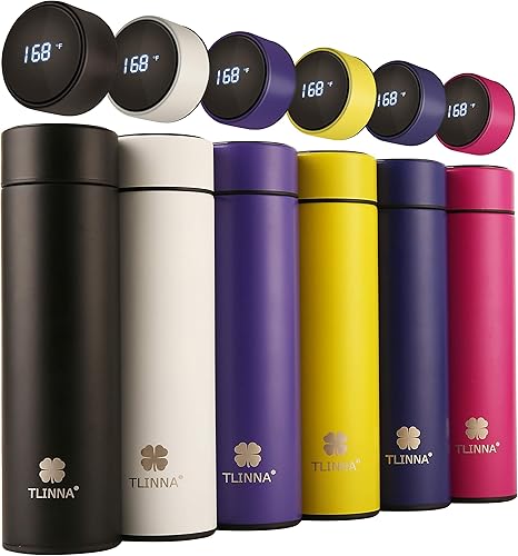 Botella térmica deportiva de acero inoxidable de grado médico 316 con pantalla de temperatura LED aislada al vacío de doble pared se mantiene Negro,