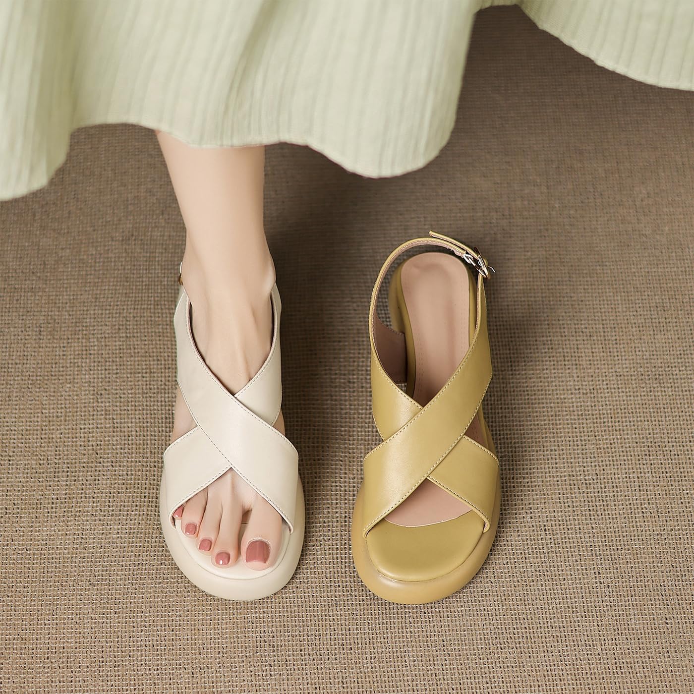 Sandali Slingback Donna Platform Punta Aperta Fibbia | Tomaia microfibra morbida, Punta tonda, Platform 4 cm, Suola gomma, Casual