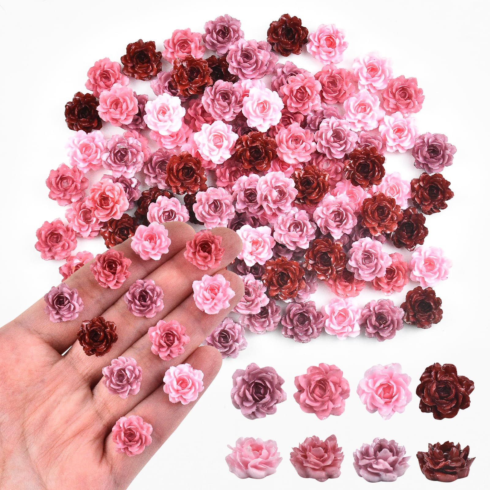 Photo 1 of 100 Pieces Tiny Peony for Craft Dollhouse Miniatures Soft Resin Flowers for Fairy Garden Micro Landscaping Decoration