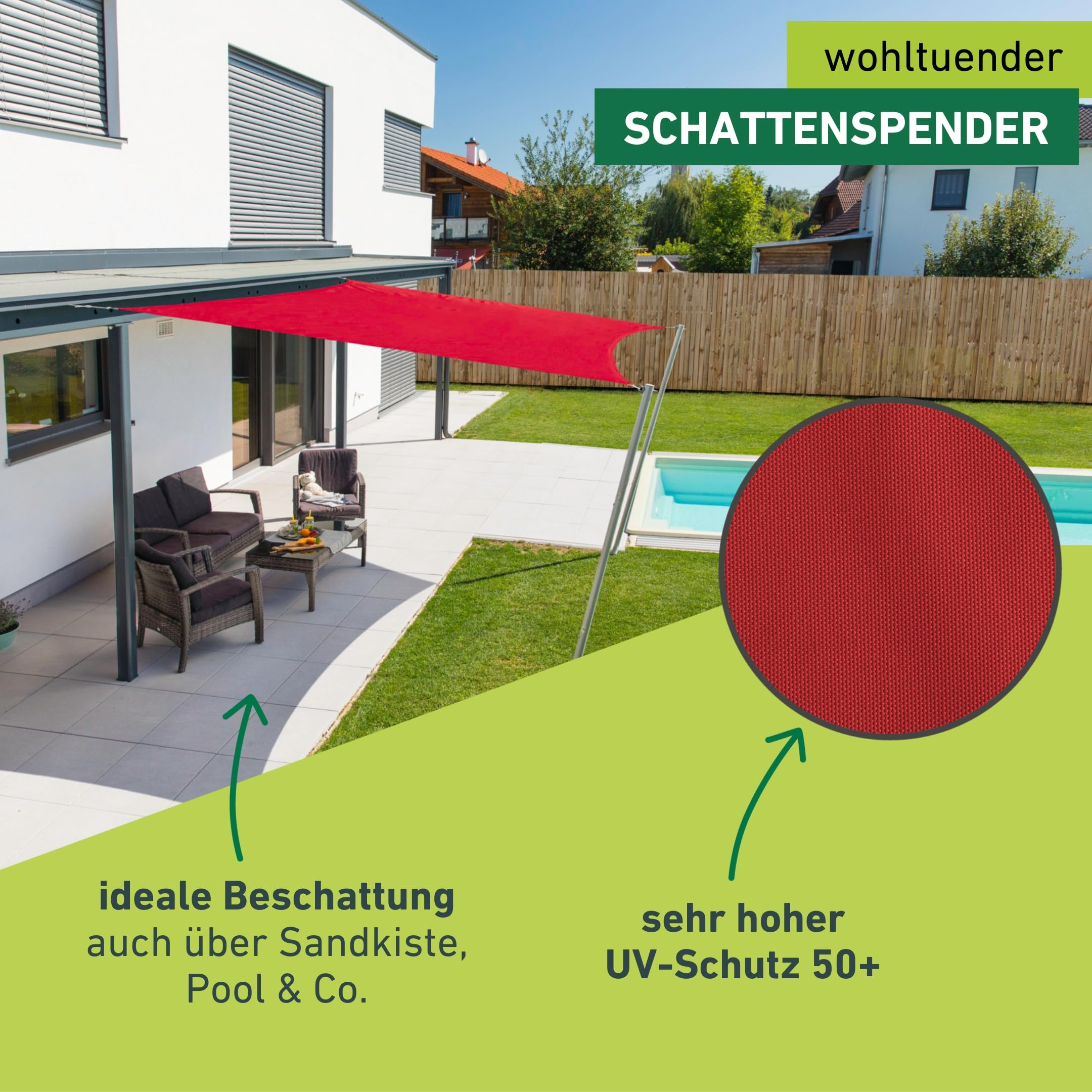 Windhager Sonnensegel Cannes Quadrat 5 x 5 m (gleichschenkelig), Sonnenschutz für Garten & Terrasse, UV- und witterungsbeständig, rot Sport & Freizeit