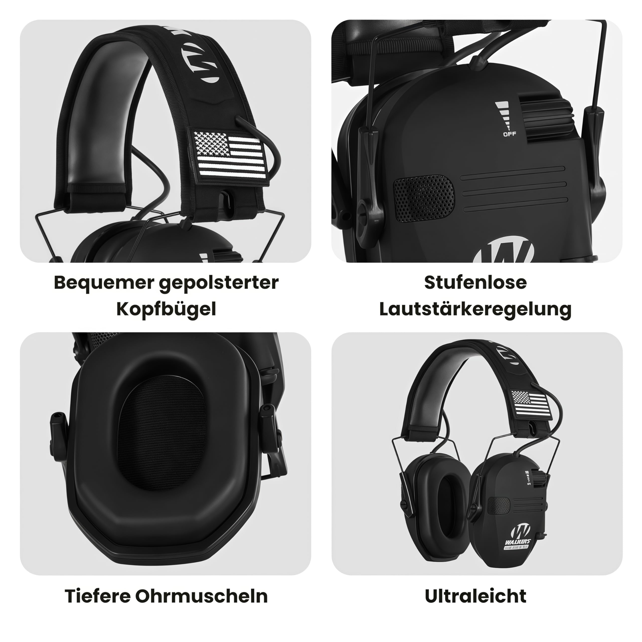 Deinster Kapsel gehörschutz Pro - Elektronischer Aktiver Gehörschutz, Klappbarer Lärmschutz-Kopfhörer für Bau, Arbeit, Industrie und Jagd, Lärmdämpfende Ohrenschützer mit Dynamischer Regelung.