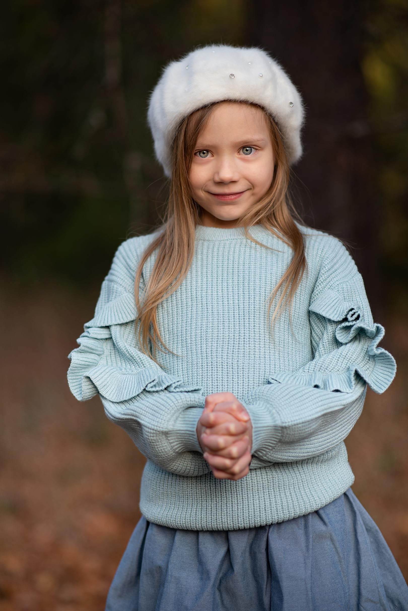Arshiner Filles Pull Manches Lanterne Enfants Chaud en Tricot Manche Longue Col Rond Hiver Pulls pour Fille 7-14 Ans