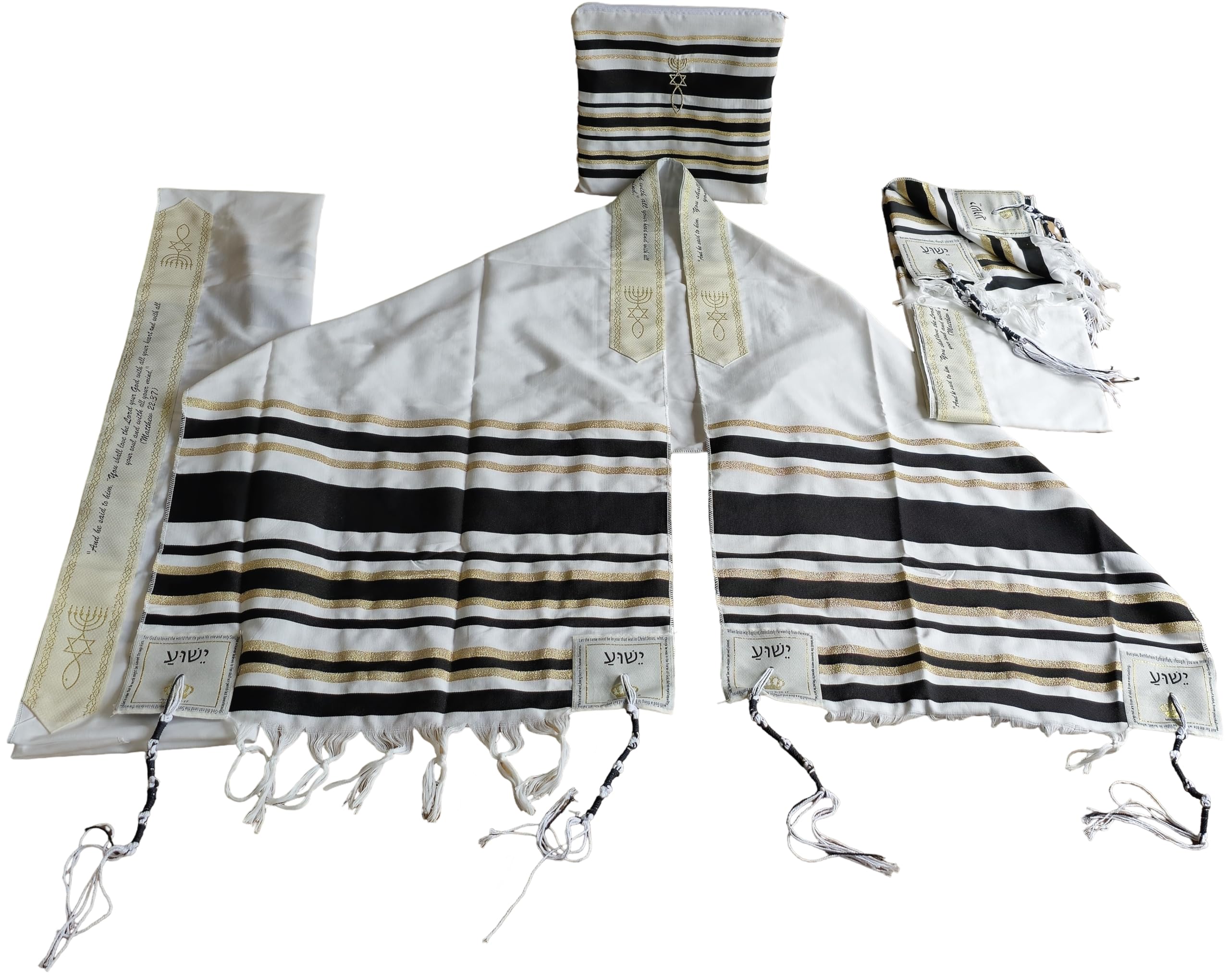 Jerusalem Imports New Covenant Prayer Shawl, English/Hebrew & Bag (Israel) Holy Land (Black)