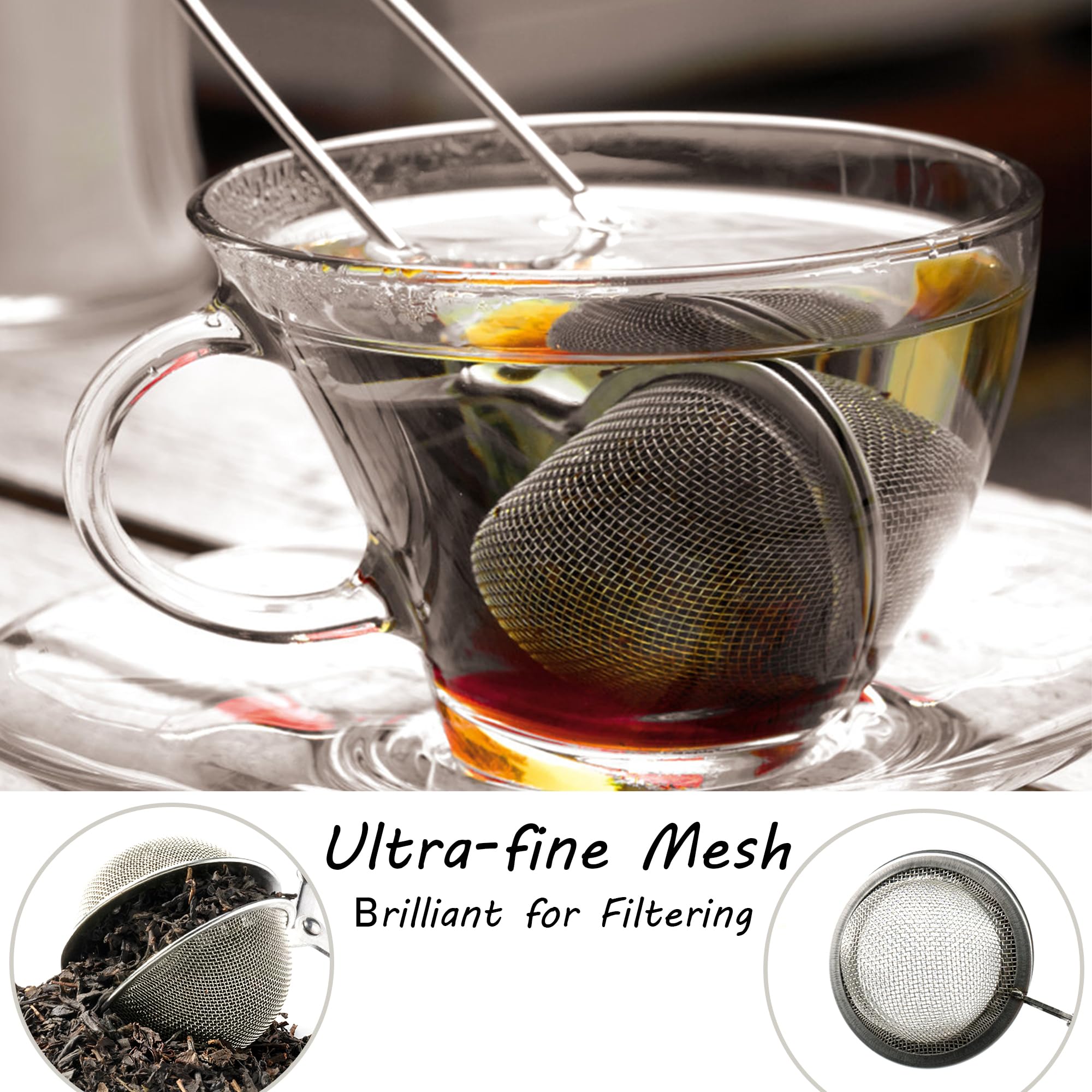 Filtre à Thé Acier Inoxydable Infuseur à Thé En Acier Inoxydable - Lot De 3 (2 Infuseurs 1 Brosse) - Maille Fine - Long Manche - Pour Thé, Herbes, épices