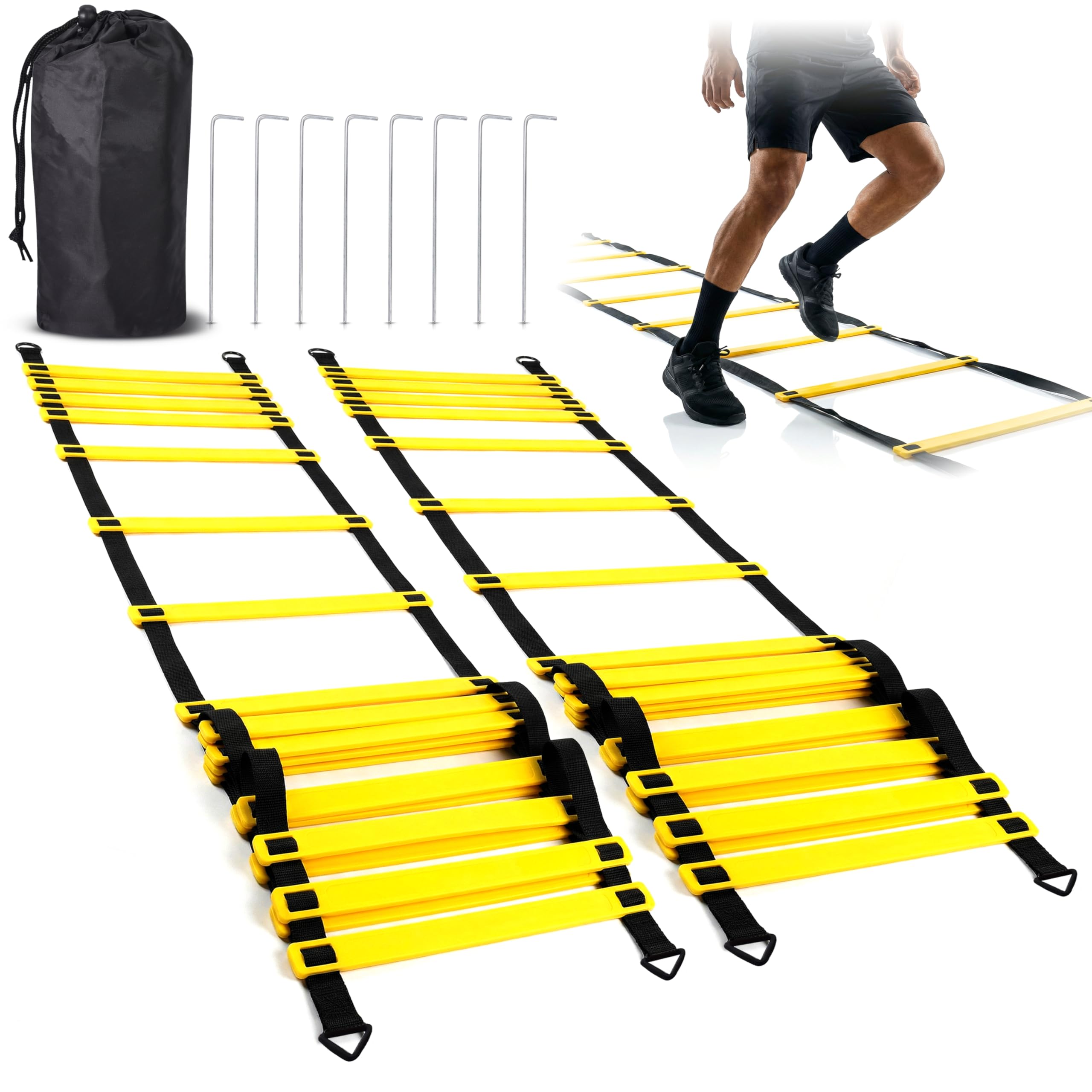 Escalera de agilidad, 2 unidades, juego de escaleras de ejercicio y entrenamiento con estacas para el suelo para fútbol, tenis y más, mejora la velocidad y el estado físico, completo con bolsa