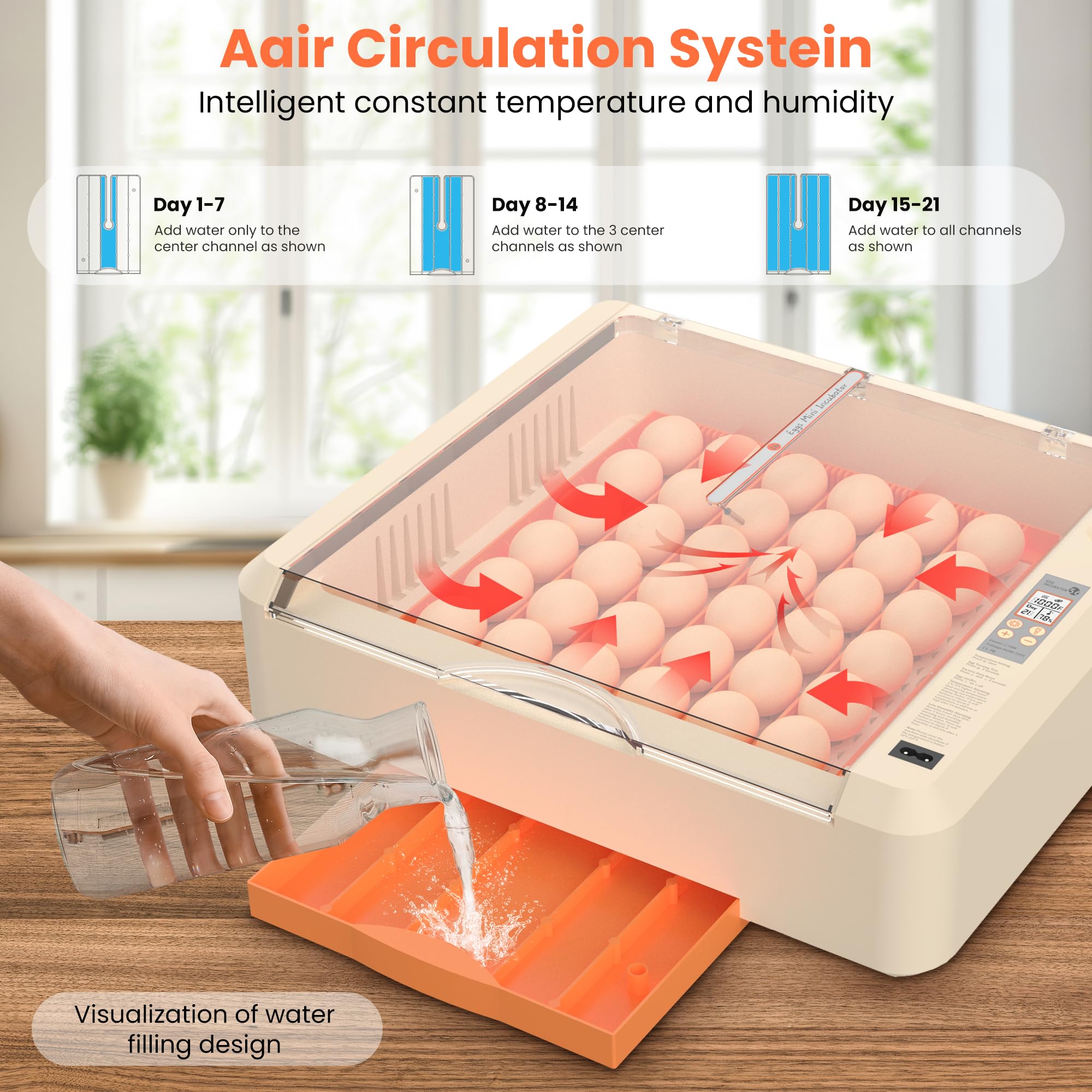 Incubadora de huevos 36-60 con giro automático de huevos y control de humedad, incubadora de huevos de gallina ajustable con pantalla digital, para incubar huevos, incluye huevos de codorniz