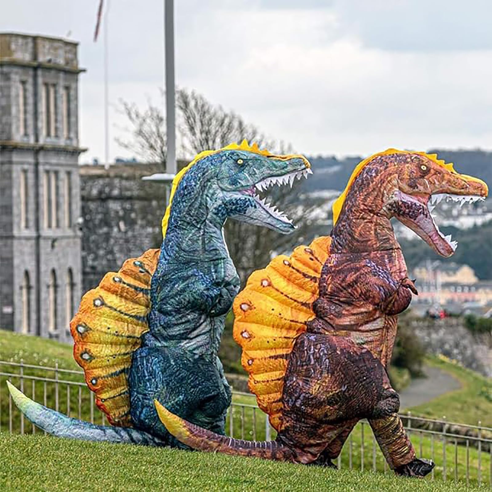 Disfraz de dinosaurio para adultos, disfraz inflable de Spinosaurus, disfraz de Halloween, carnaval, fiesta de cosplay (color marrón)