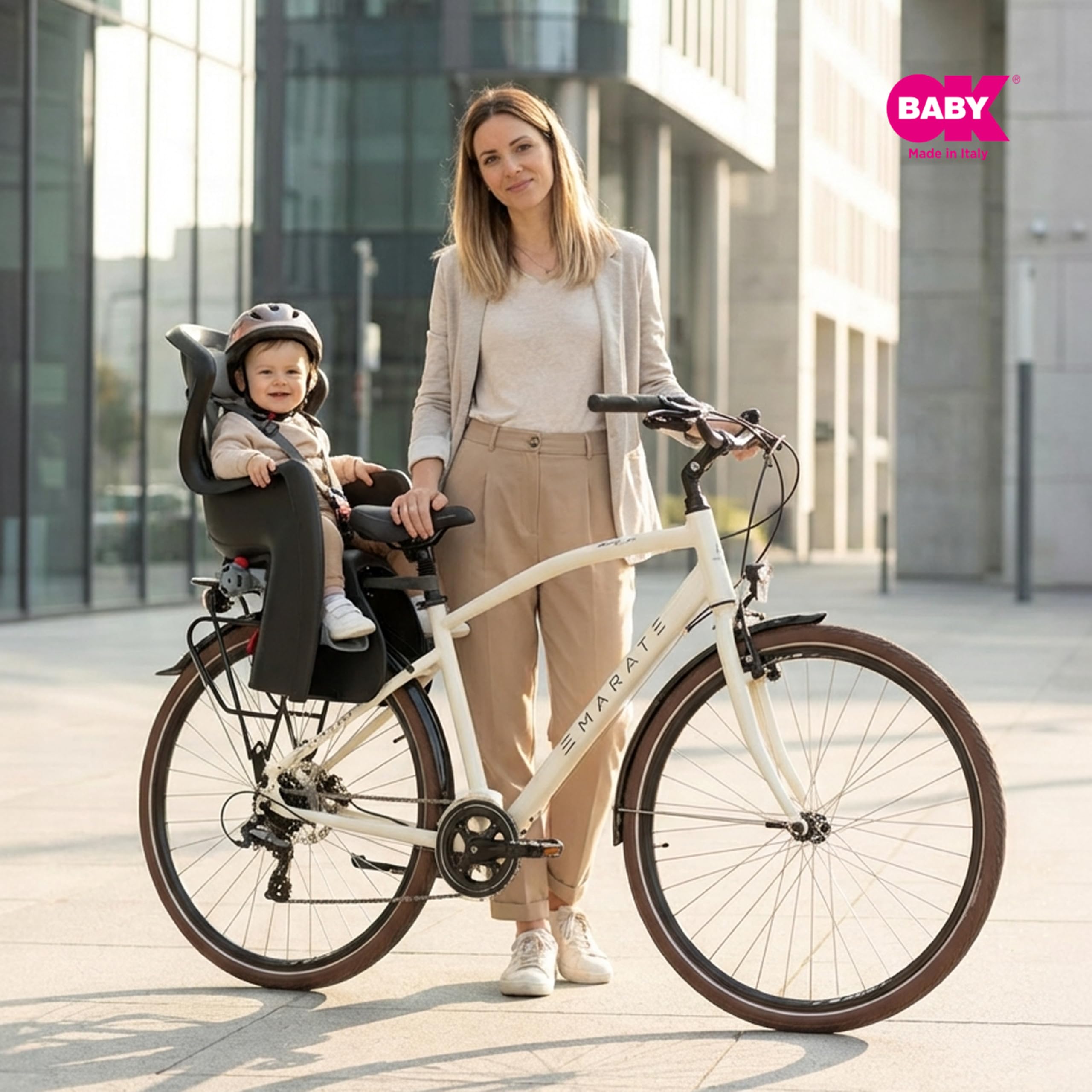 OKBABY Baby Shield - Seggiolino Da Bicicletta Posteriore Per Bambini Fino A 22 Kg - Aggancio Al Portapacchi - Nero E Argento