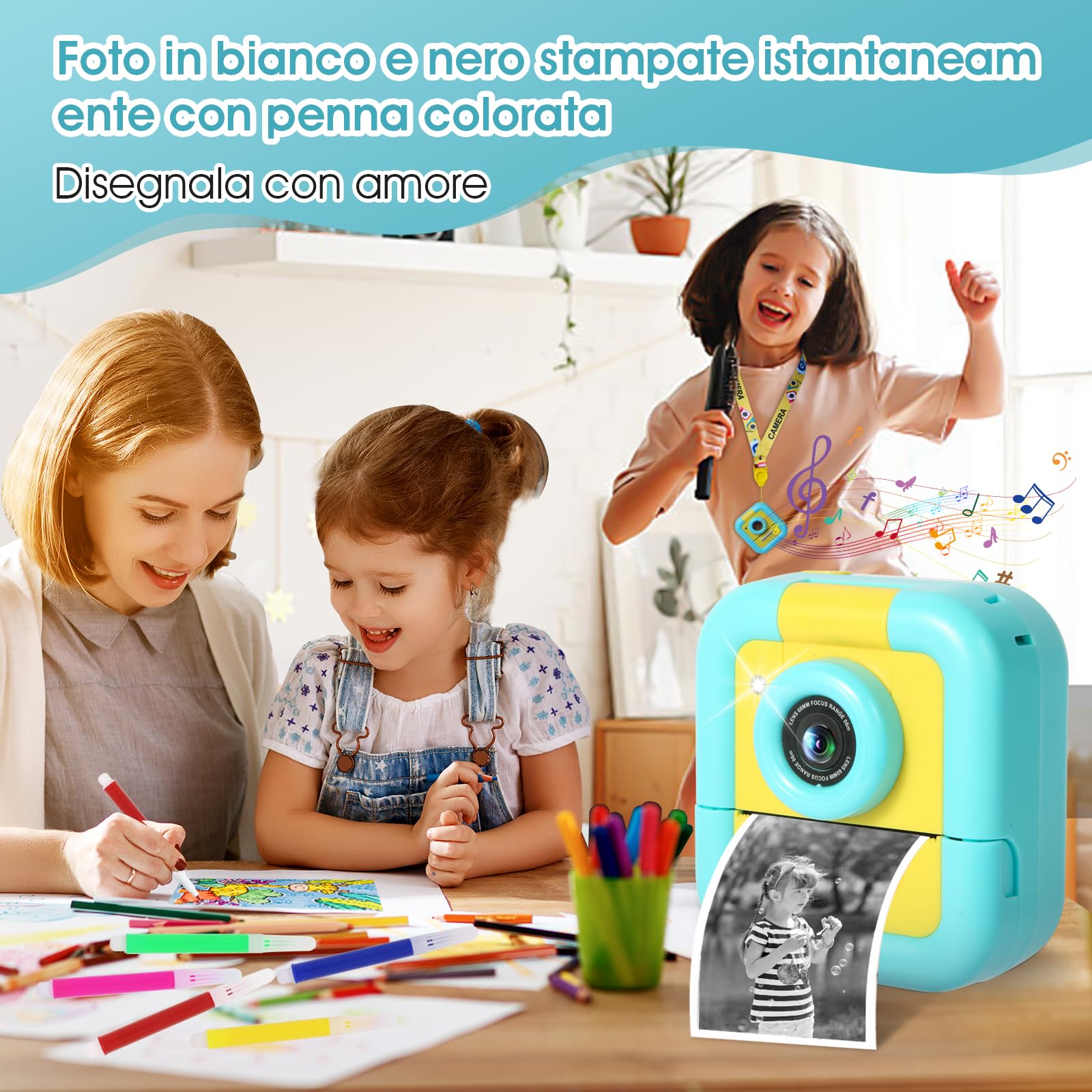 Macchina Fotografica Bambini Istantanea, ZUEOKAI 2,4" Fotocamera Istantanea Bambini con 180° Flip Obiettivo e 3 Stampa Carta, Fotocamera bambini con 32GB, Regalo Bambina Bambino 3 4 5 6 7 8 9 10 anni