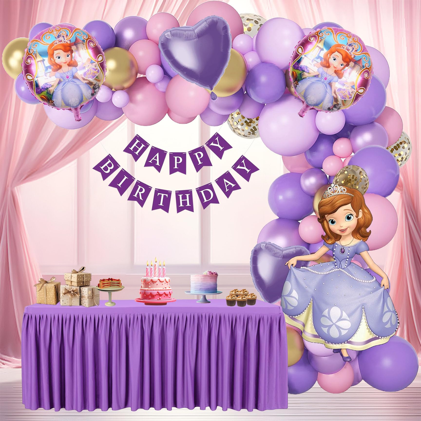 YOURS DECOR Princess Sofia Balloon Set 63 Pcs for Birthdays Decoration, Parties, Baby Shower | Happy Birthday Decoration Kit for Girl | Durable & Easy to Use Party Supplies Decor Items - Multicolor