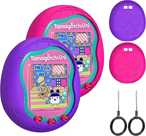 Funda de silicona compatible con Tamagotchi Uni Virtual Pet Machine, funda protectora para Tamagotchi Uni con cordón para el dedo (rosa rojo y