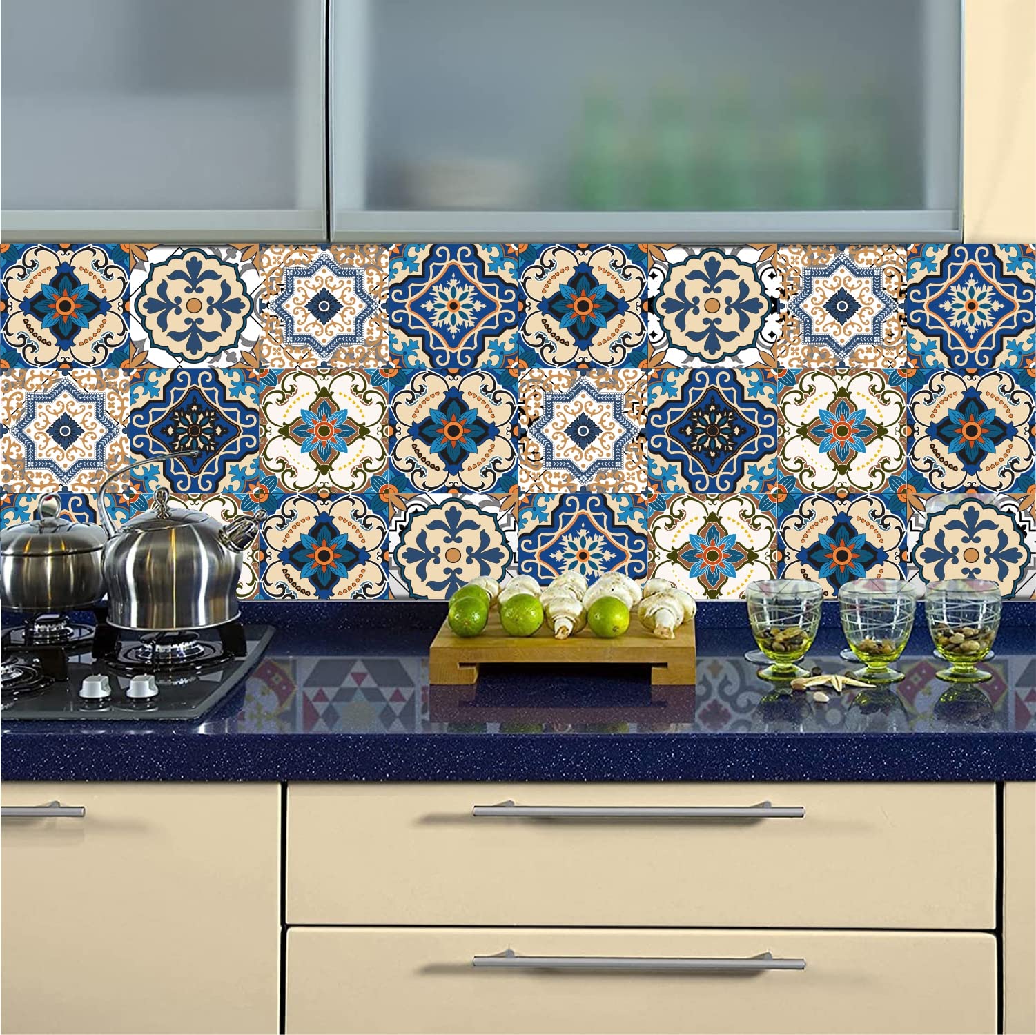 GRAPHIX DESIGN Moroccan Tile Stickers for Kitchen Backsplash Bathroom Floor Wood Glass Stick Home Decor Furniture (8x8 inch, styel 36 pic) 1