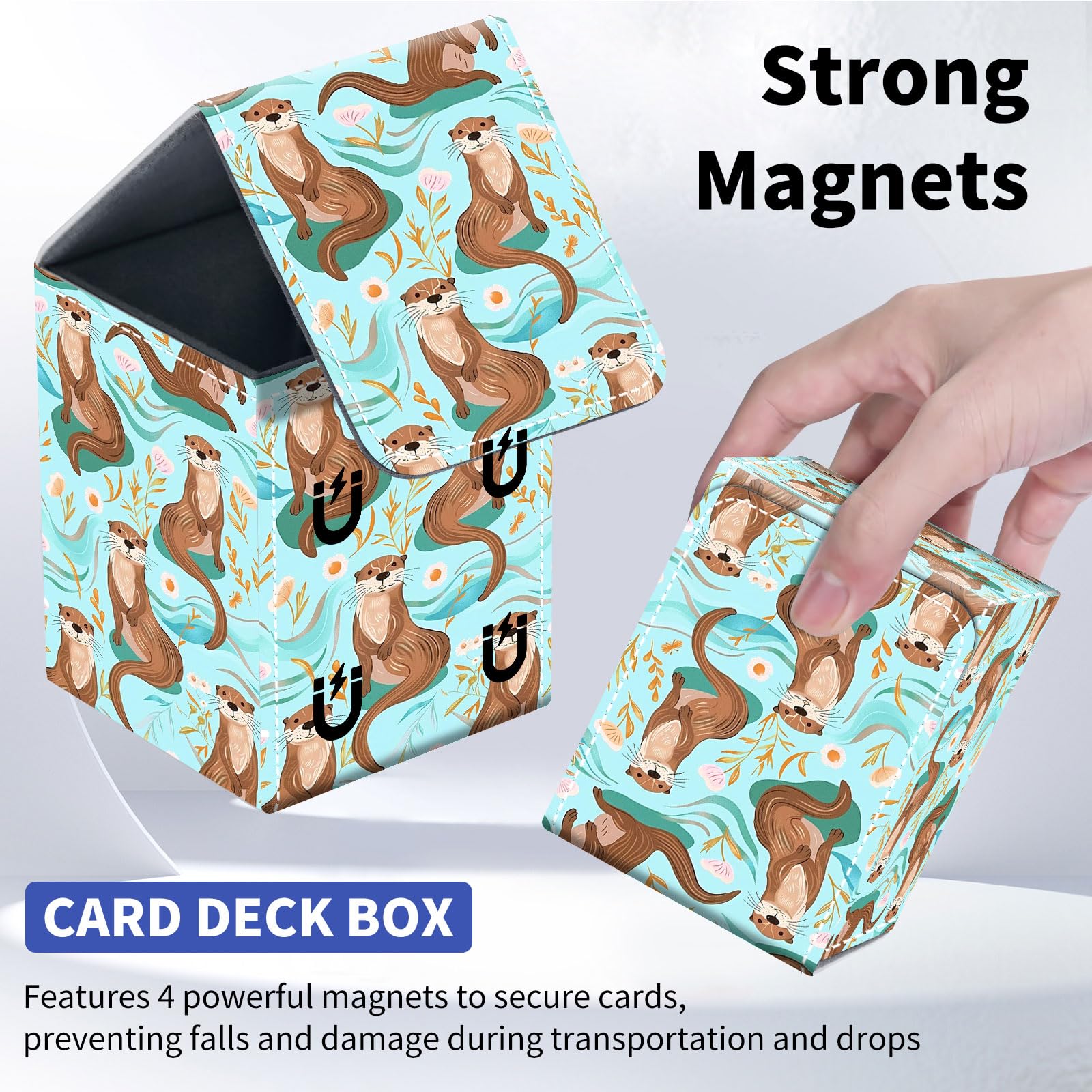 Amazon.com: Qindaiwen Card Deck Box for Trading Cards, MTG Deck Box Fits  100+ Single Sleeved Cards, PU Leather Strong Magnet Card Deck Case Holder  for Magic Commander TCG CCG, Otter Pattern :