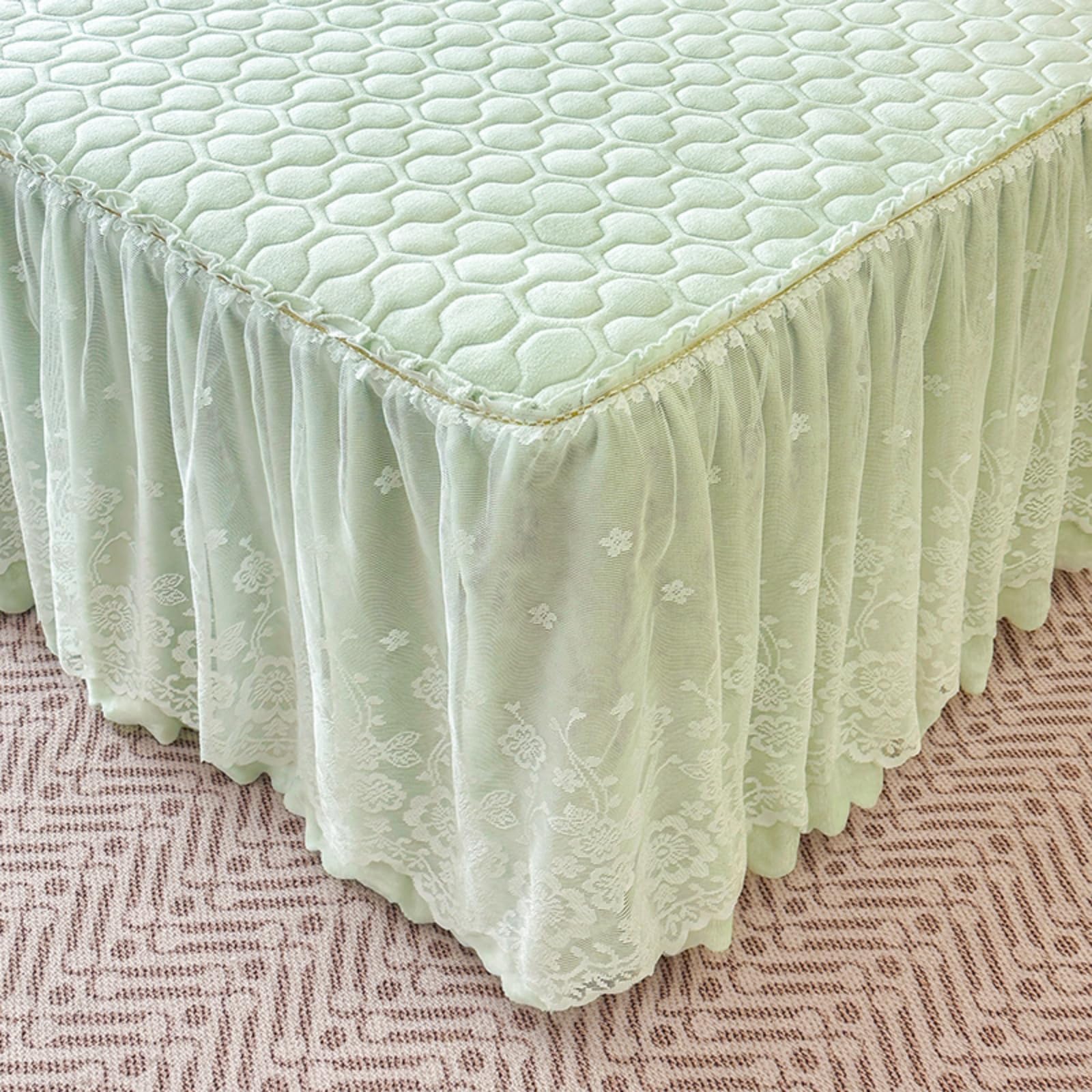 Surwin Drap Housse Doux Jupe de Lit a Volant Couleur Unie (Vert,150x200cm)
