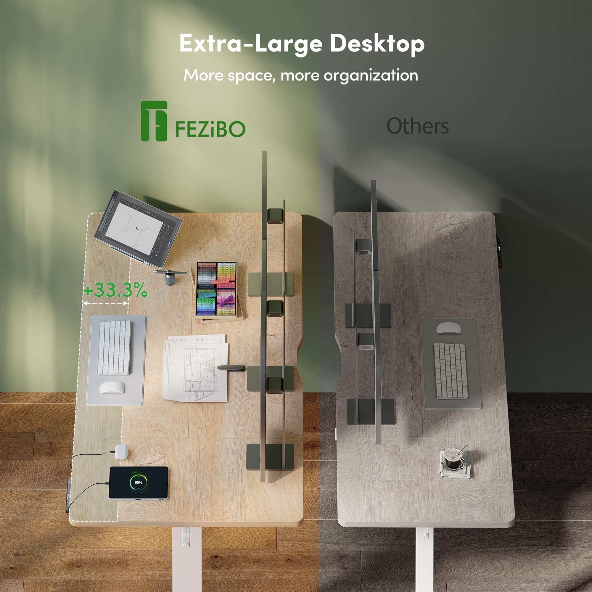 FEZIBO Höhenverstellbarer Schreibtisch mit USB-A und USB-C-Ladeanschlüssen, 160 x 80 cm Schreibtisch Höhenverstellbar Elektrisch, Ergonomischer Steh-Sitz Tisch für Heimbüro, Standing Desk, Eiche