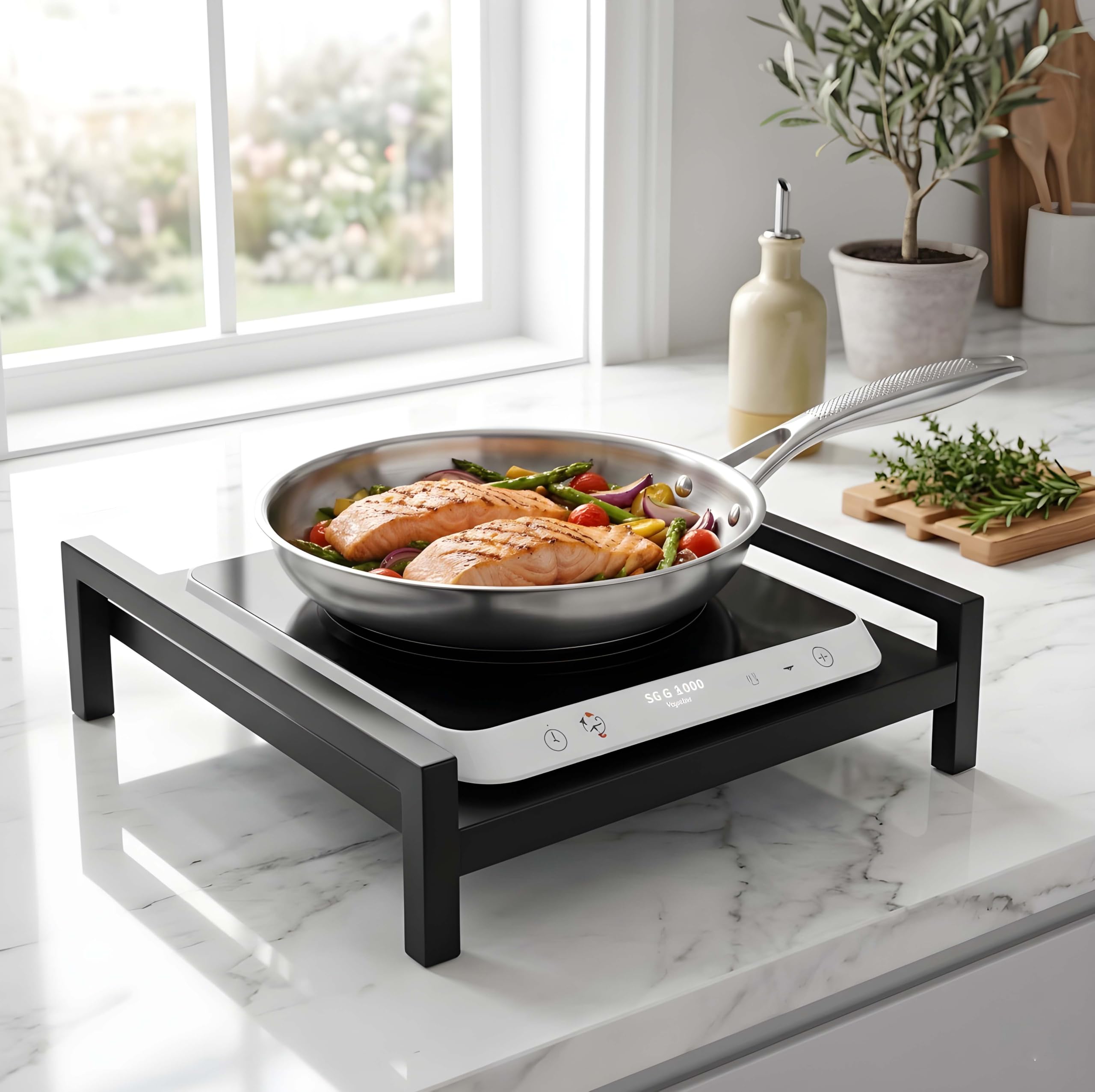 Heavy Duty Metal Induction Cooktop Stand for Kitchen Counter | Portable Gas Stove & Hot Plate Riser Shelf | Multipurpose Appliance Stand | Black-image-29