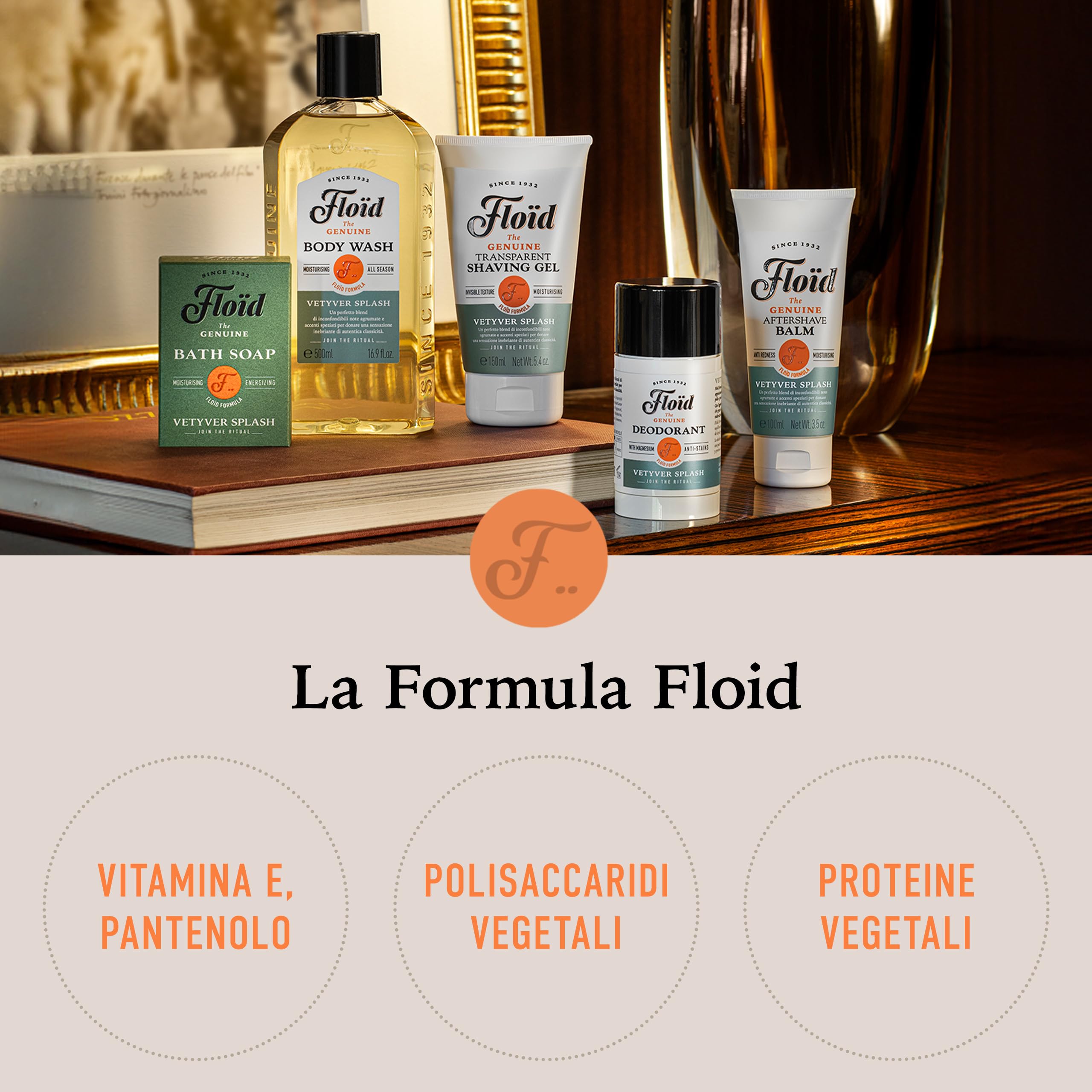 Floïd Transparent Shaving Gel Vetyver Splash (150 ml), Gel da barba profumato con glicerina idratante, Crema da barba trasparente per una rasatura comfortevole