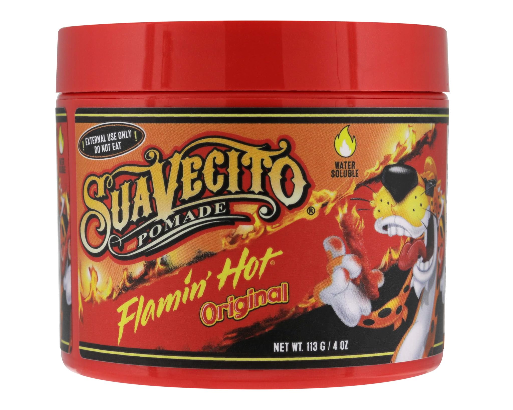 Suavecito X Flamin' Hot Cheetos Original Hold Pomade 4 oz Medium Shine Water Based Wax Like Flake Free Hair Gel - Easy To Wash Out - All Day Hold For All Hairstyles