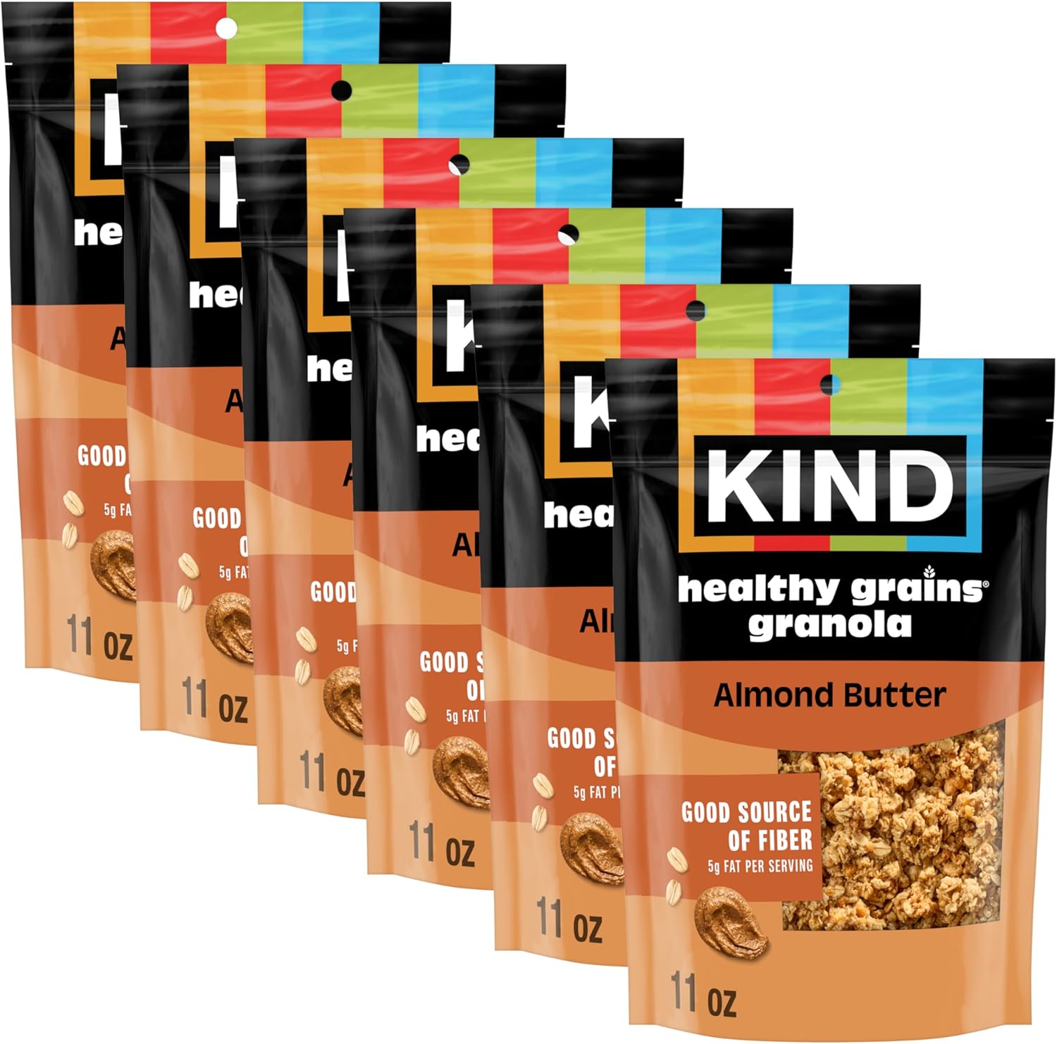 KIND Healthy Grains Clusters, Almond Butter Granola, 10g Protein, Gluten Free, 11 Ounce (Pack of 6)