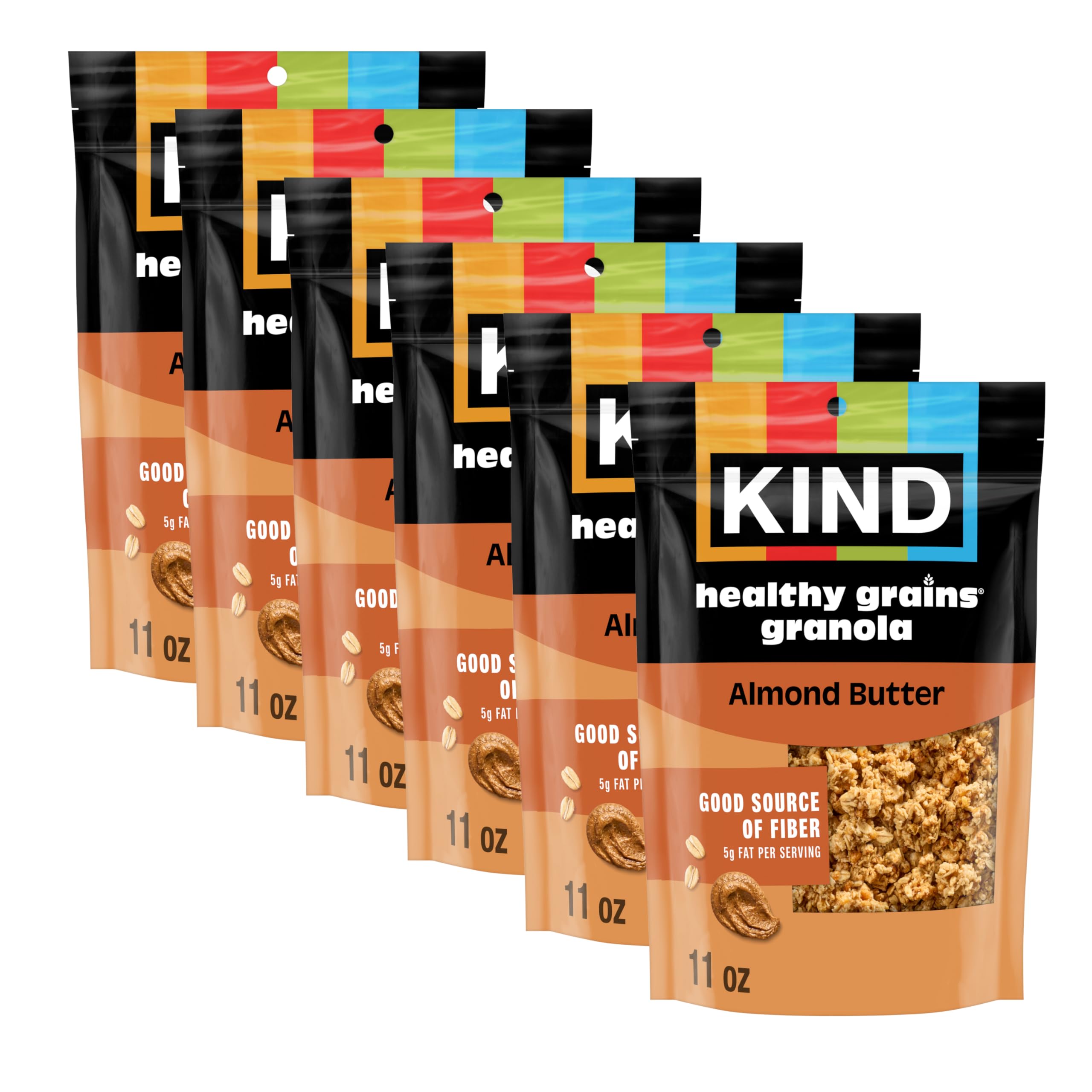 ND Healthy Grains Clusters, granola de mantequilla de almendras, 0.39 onzas de proteína, sin gluten, bolsas de 11 onzas, 6 unidades