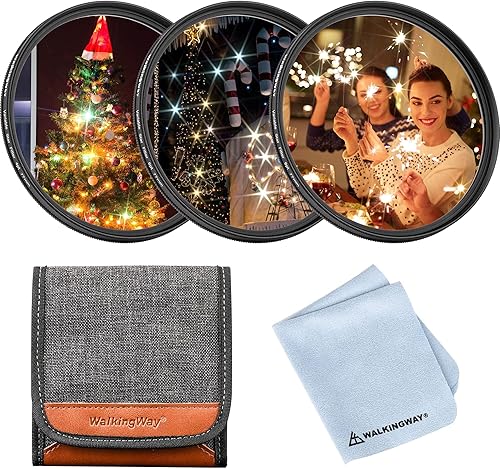 Juego de filtros de estrella variable de 2.638 in, filtro Starburst ajustable de 4,6,8 puntos con estuche de filtro de 3 bolsillos para Canon Nikon