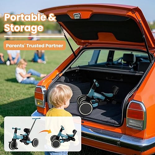 Miniatura 6 de Bobike Triciclo 5 en 1 para niños pequeños de 18 meses a 5 años, triciclo para niños con mango de empuje y respaldo, bicicleta de equilibrio para