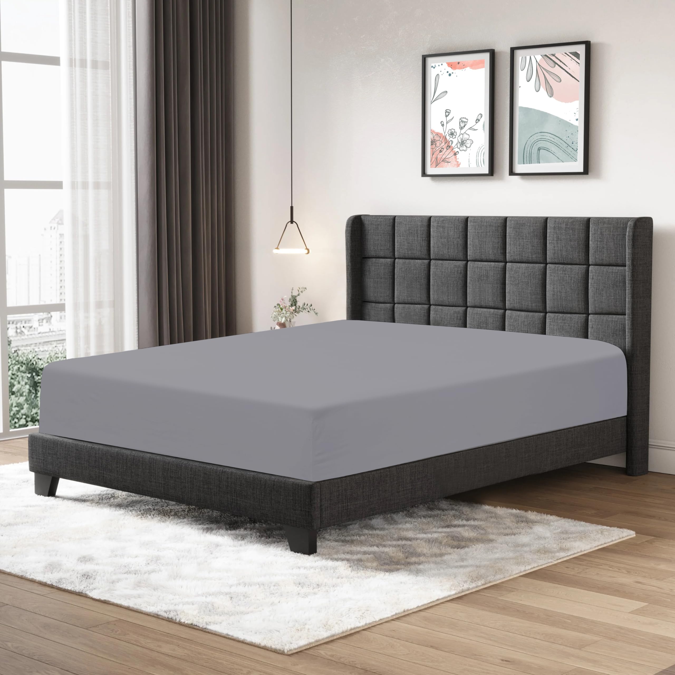 Fitted Sheet 25cm Deep Mattress Pocket 100% Egyptian Cotton 200 Thread Count Soft & Fade Resistant Bottom Fitted Bed Sheet (Silver, King)