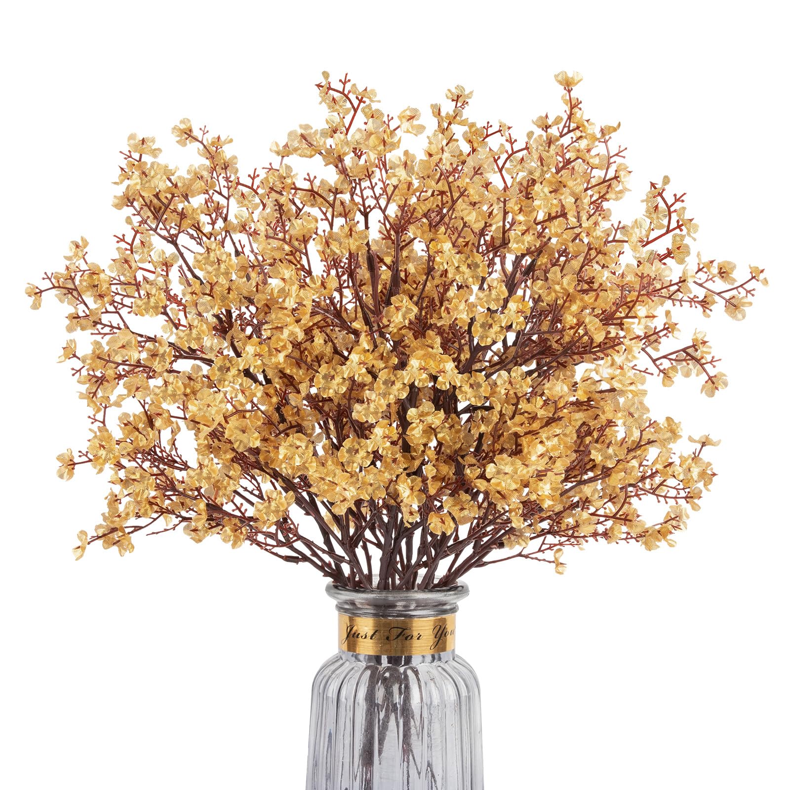 HIAGROW Babys Breath Artificial Flowers, 8 Bundles Gold Real Touch Fake Flowers Silk Flowers for Vase Home Office Wedding Spring Indoor Outdoor