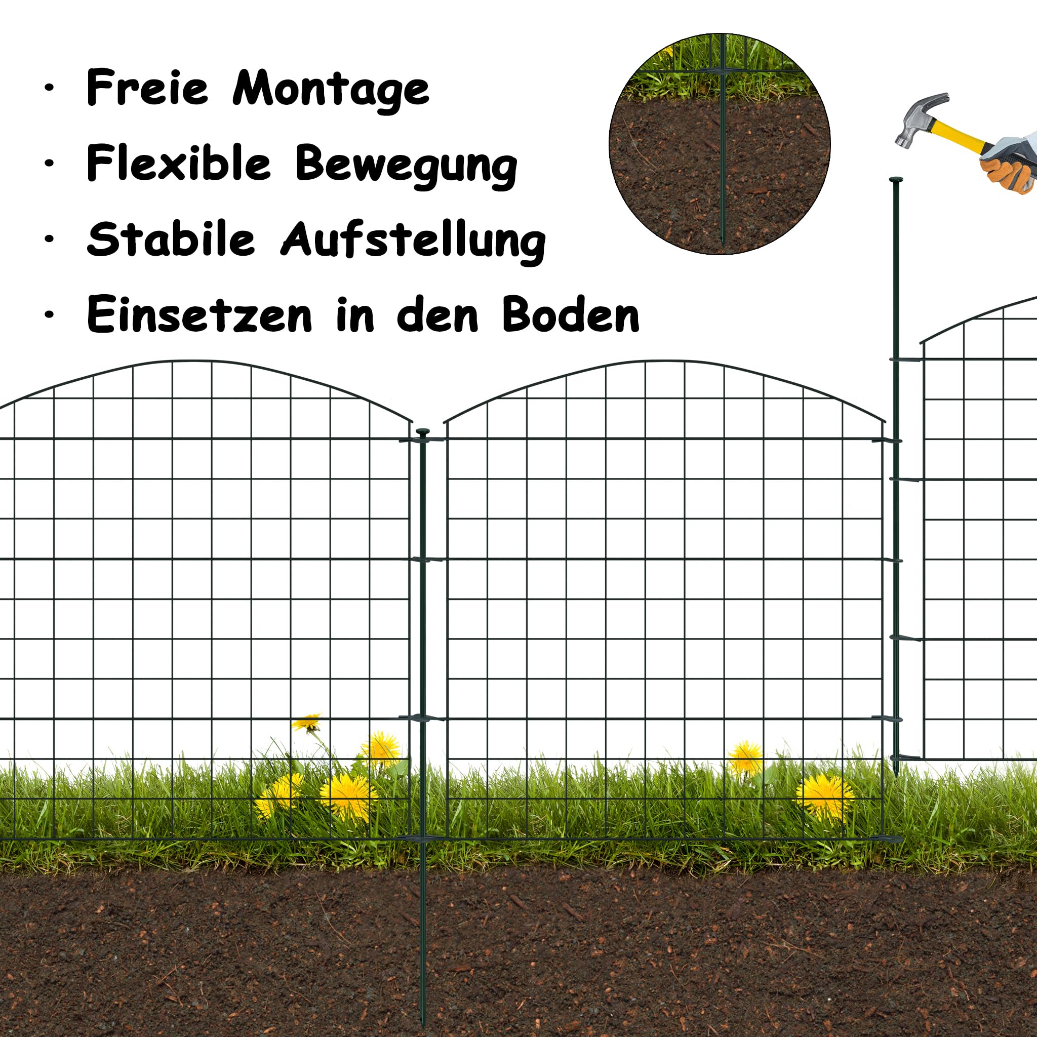 NAIZY Teichzaun Metall Gartenzaun Komplettset 10pcs Zaun Steckzaun inkl. 12 Befestigungsstäben Zaunelemente Freigehege Absperrzaun für Garten Tier Hunde (Type A)