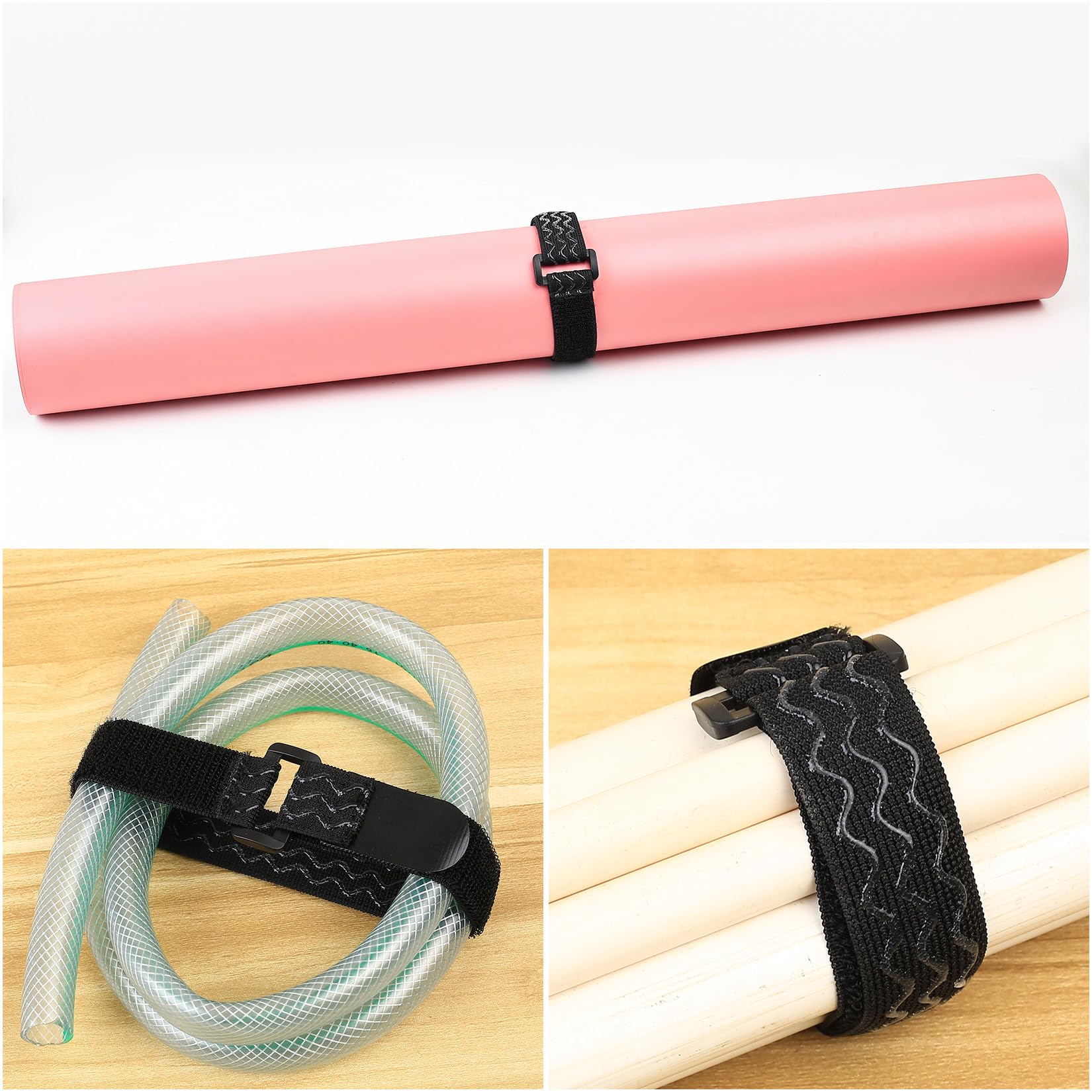 Cintas Elásticas, 4 Pcs Correas Elásticas con Cierres de Gancho y Bucle, Banda Gancho y Bucle Elástica con Hebilla, Antideslizante para Organizando Extensión de Cables y Tubos de Bicicleta, 2 Tamaños