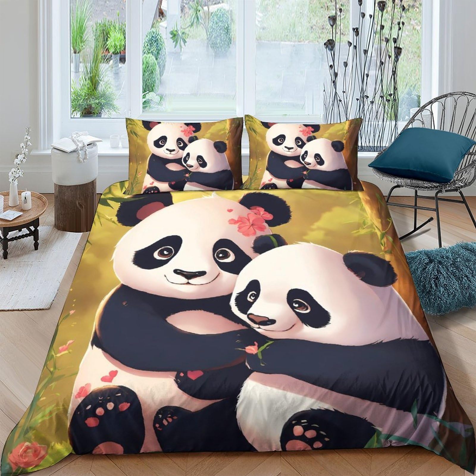 Ctjqhvkz Style-10 3D Printed Cartoon Panda Fitted Sheet Microfiber Soft Anti-Slip Animal Couple Mattress Cover For Bedroom Dorm Decor Single（135X200cm）